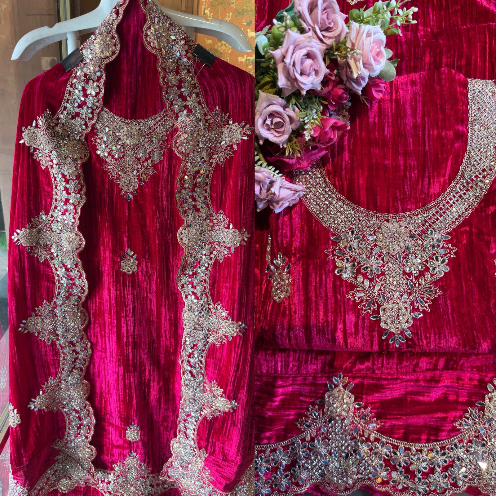 Crushed velvet Unstitched Suit sets