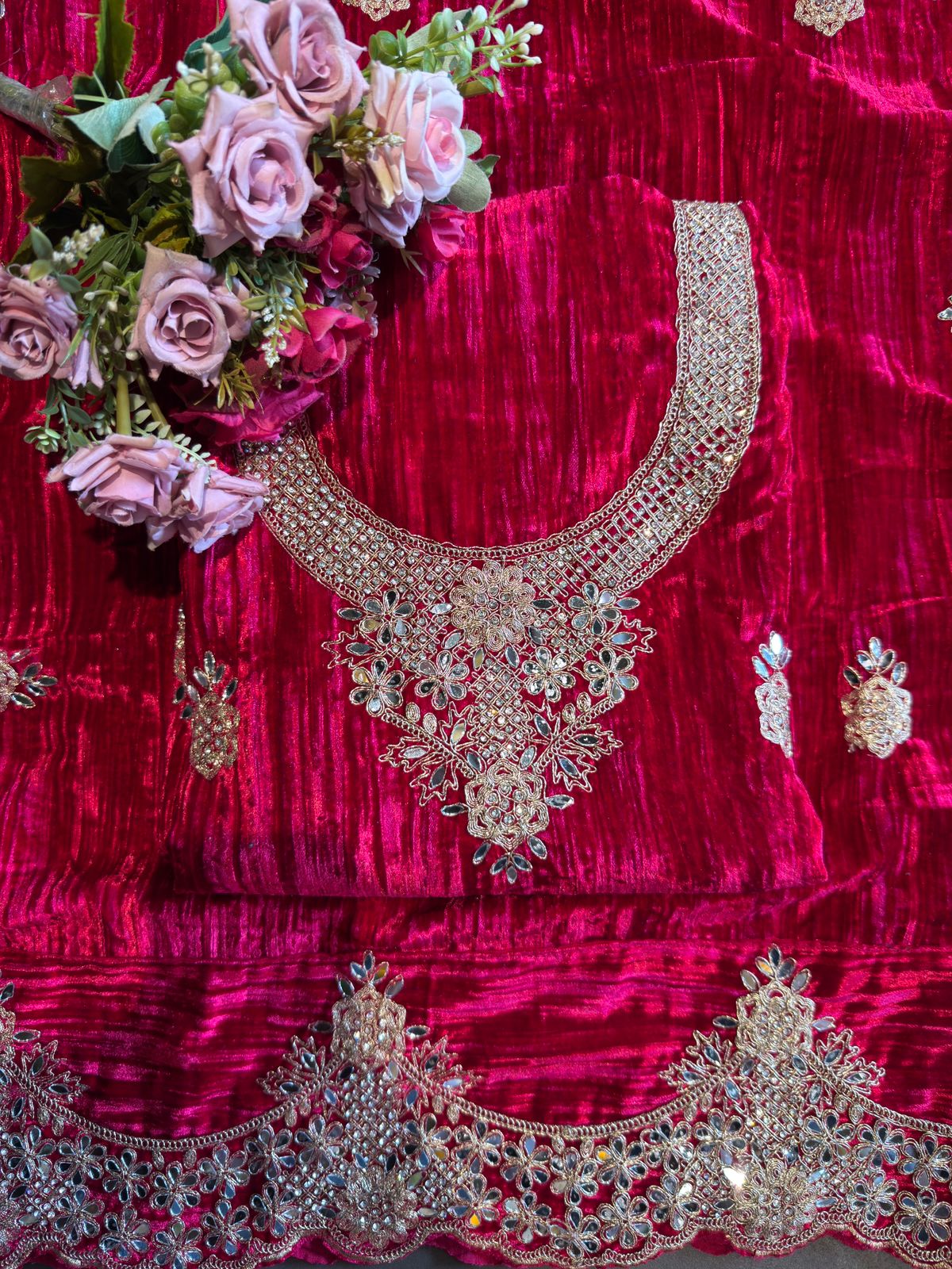 Crushed velvet Unstitched Suit sets