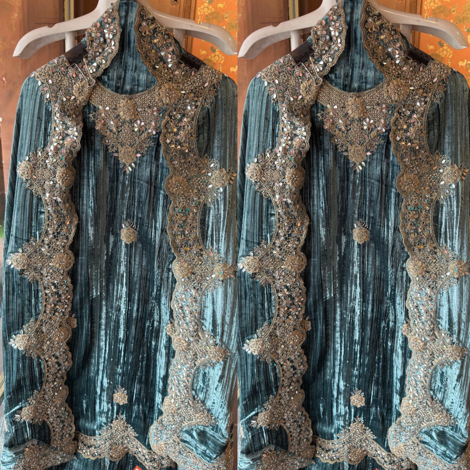 Crushed velvet Unstitched Suit sets