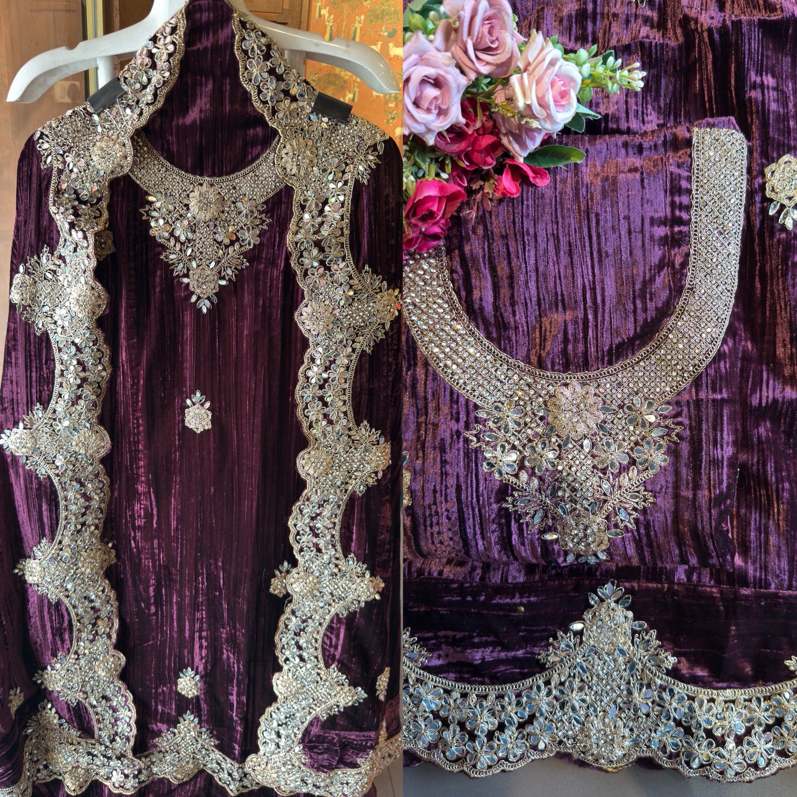 Crushed velvet Unstitched Suit sets