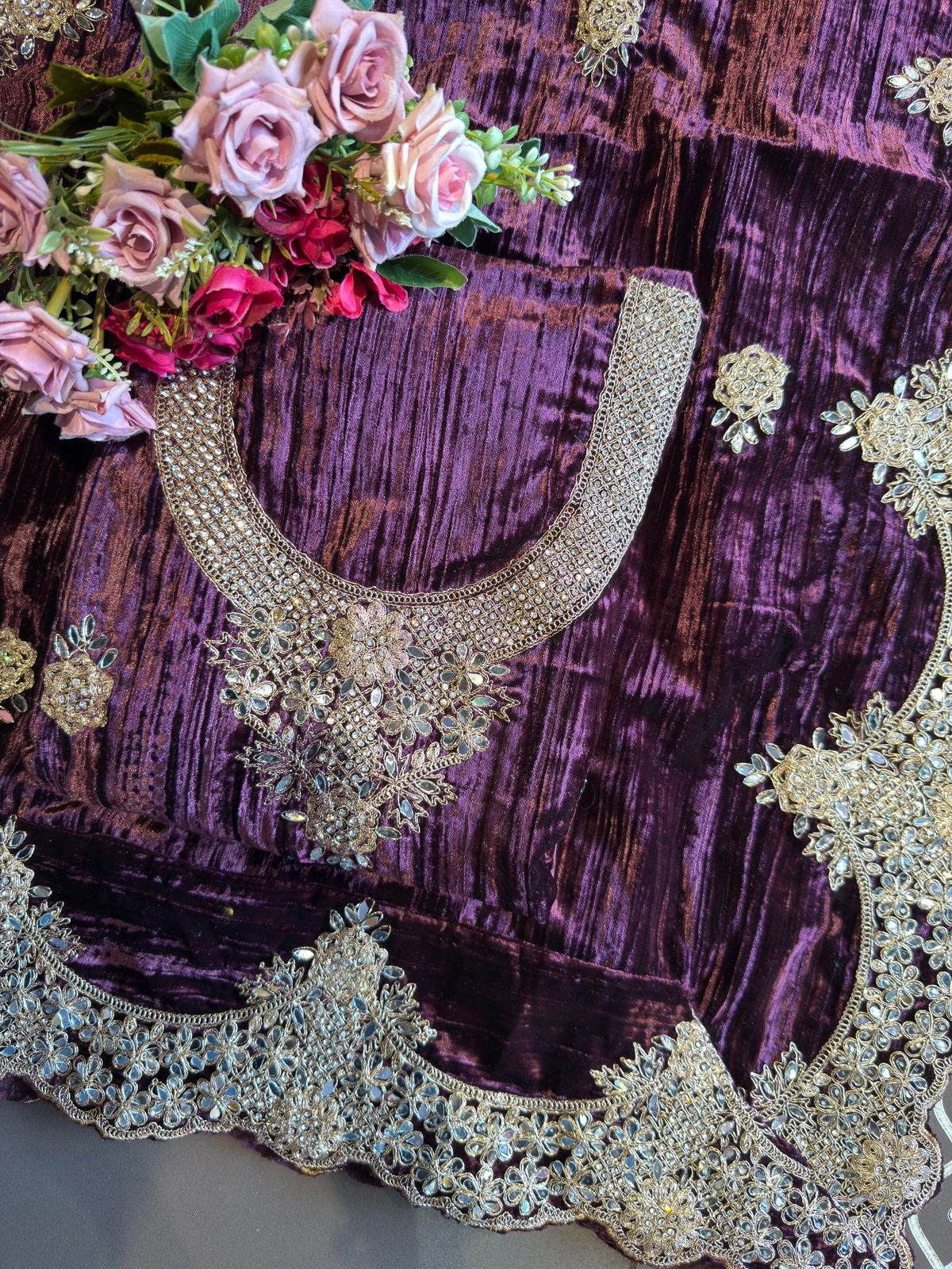 Crushed velvet Unstitched Suit sets