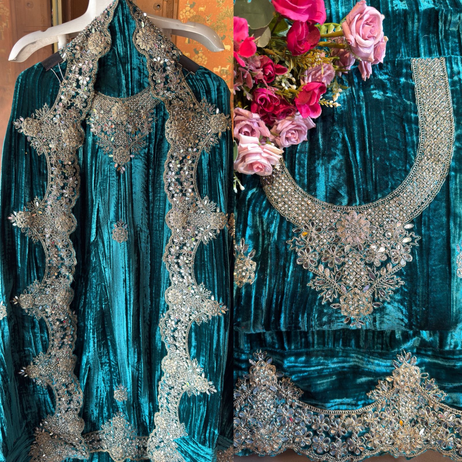 Crushed velvet Unstitched Suit sets