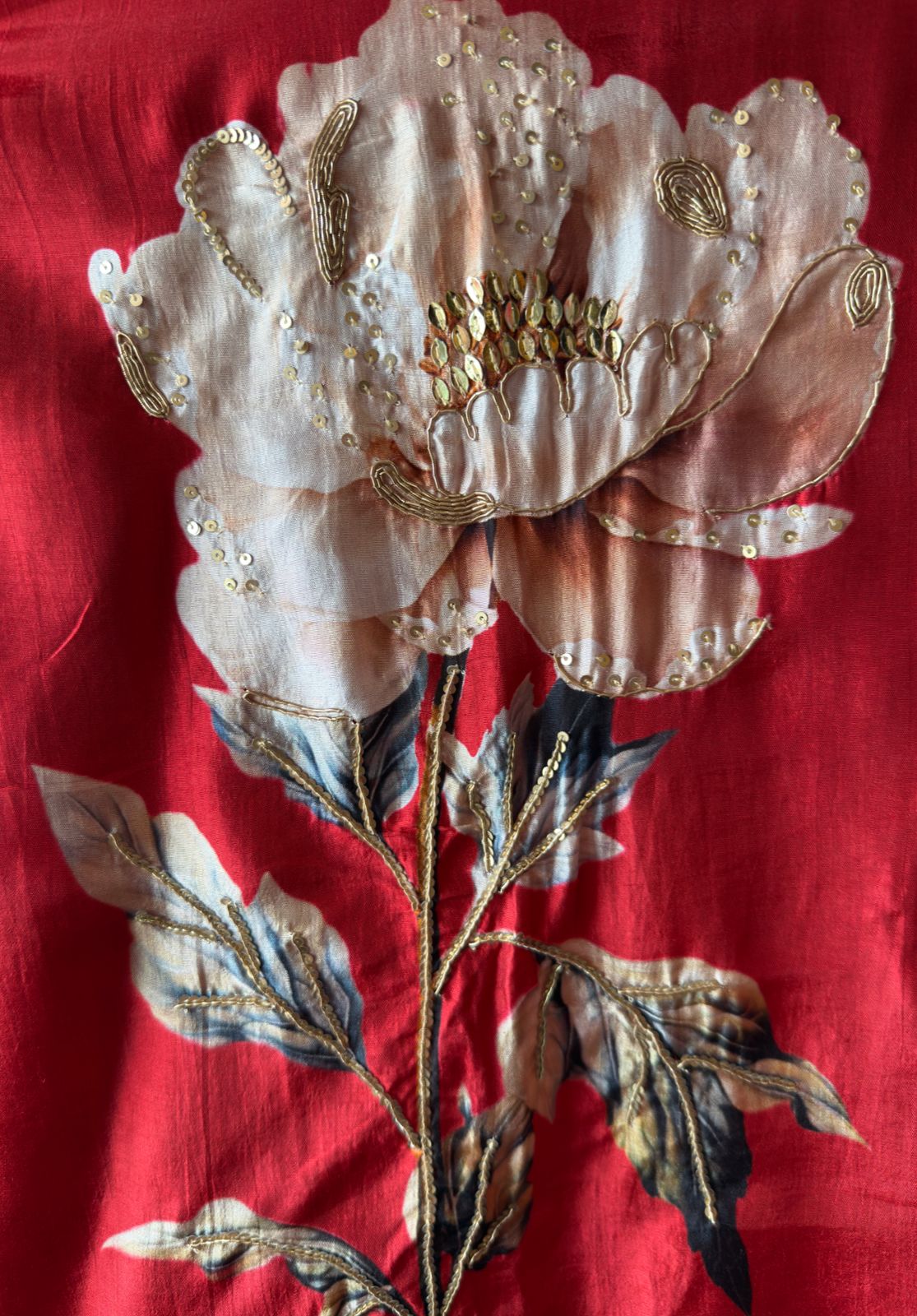 Crimson Red Floral Unstitched Suit