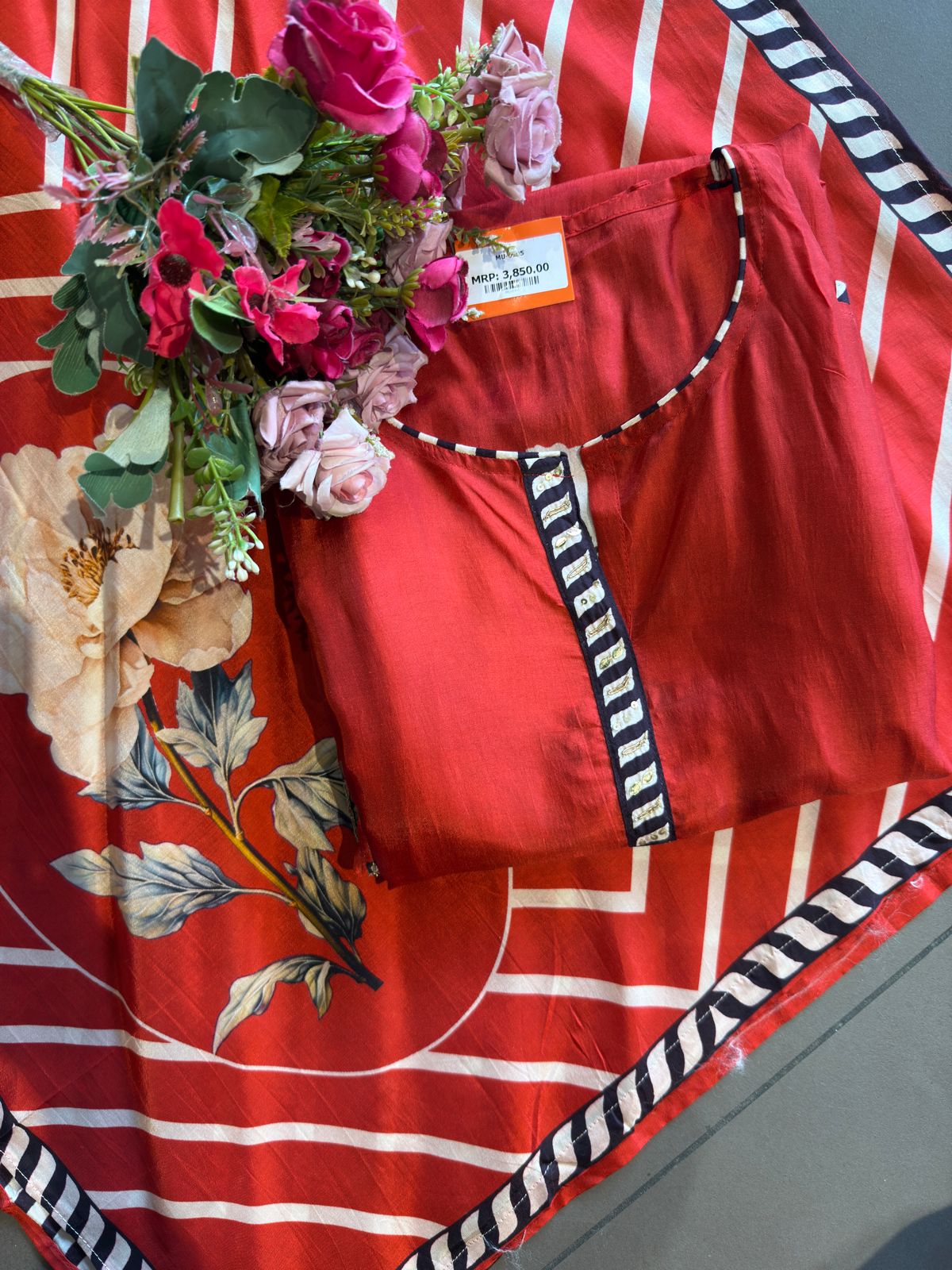 Crimson Red Floral Unstitched Suit