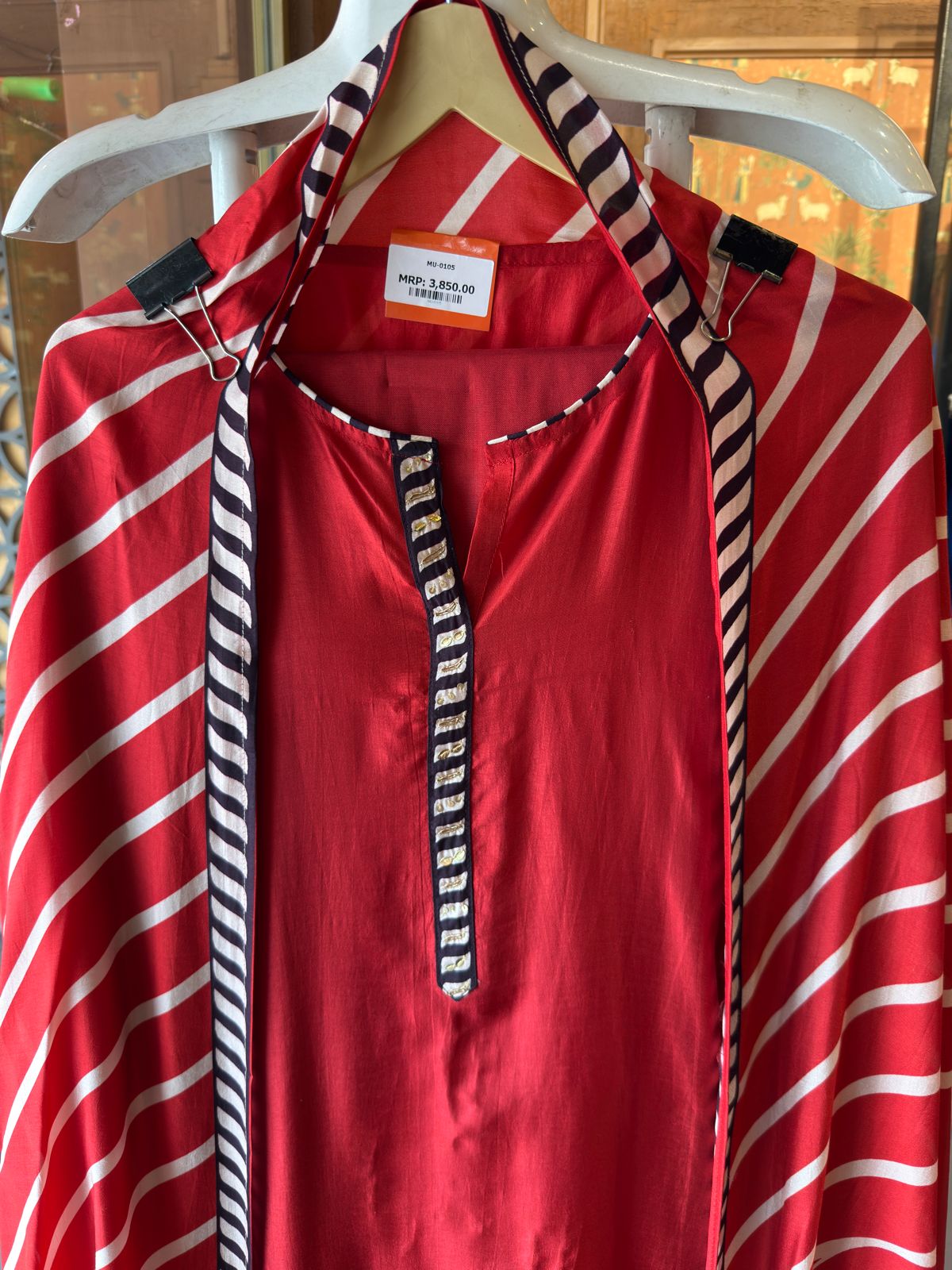 Crimson Red Floral Unstitched Suit