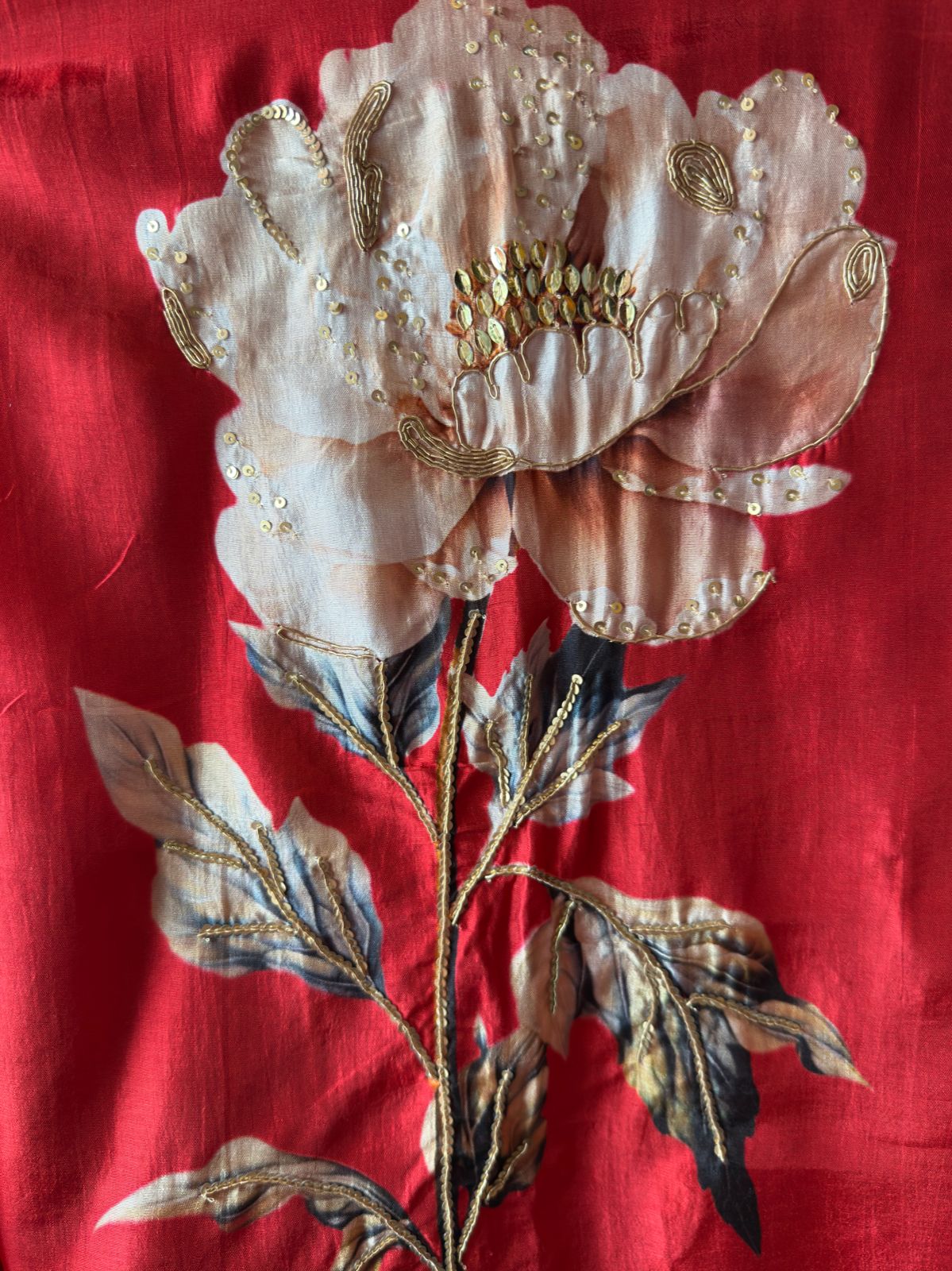 Crimson Red Floral Unstitched Suit