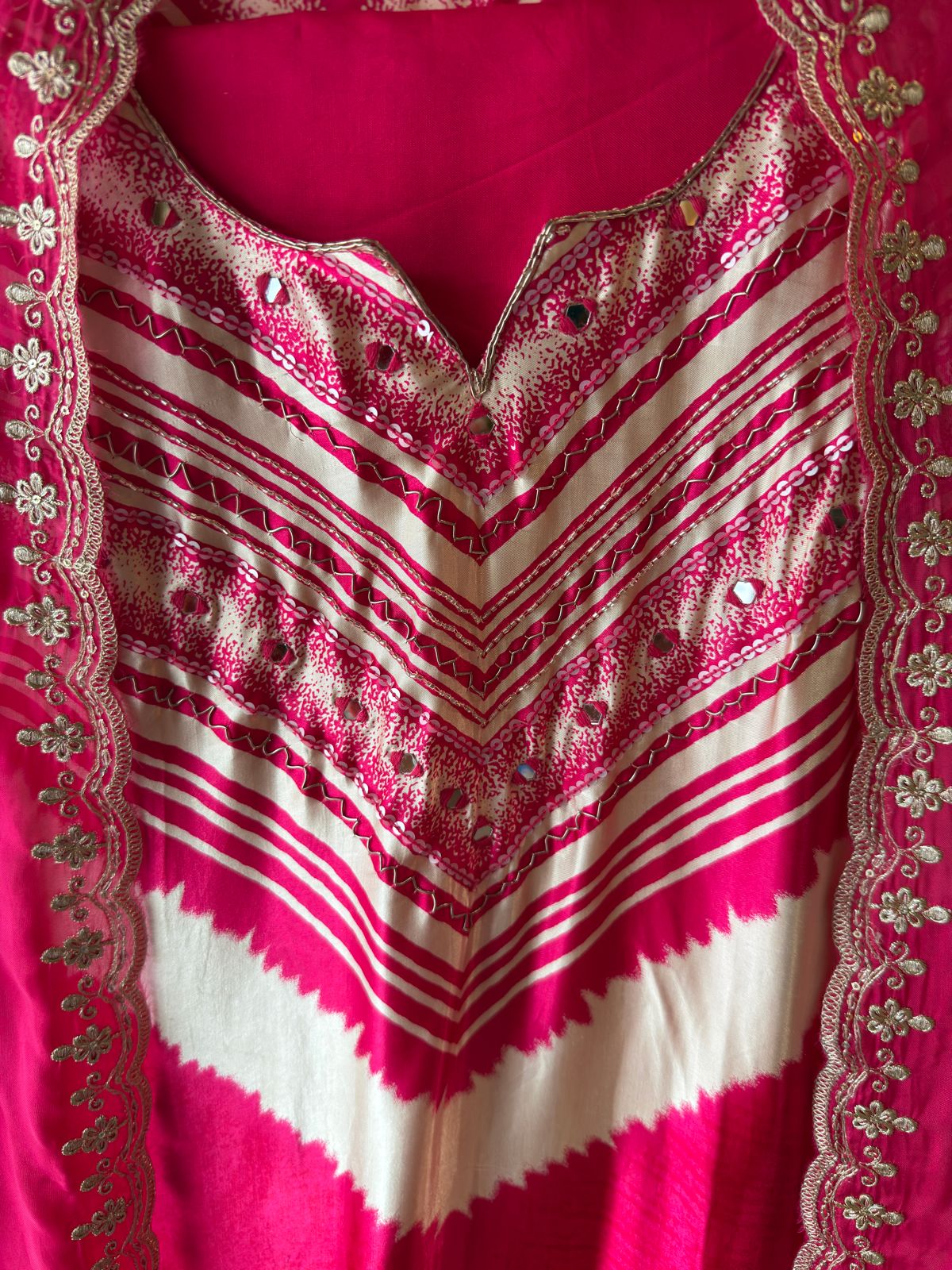 Fuchsia Pink Satin Silk Unstitched Suit