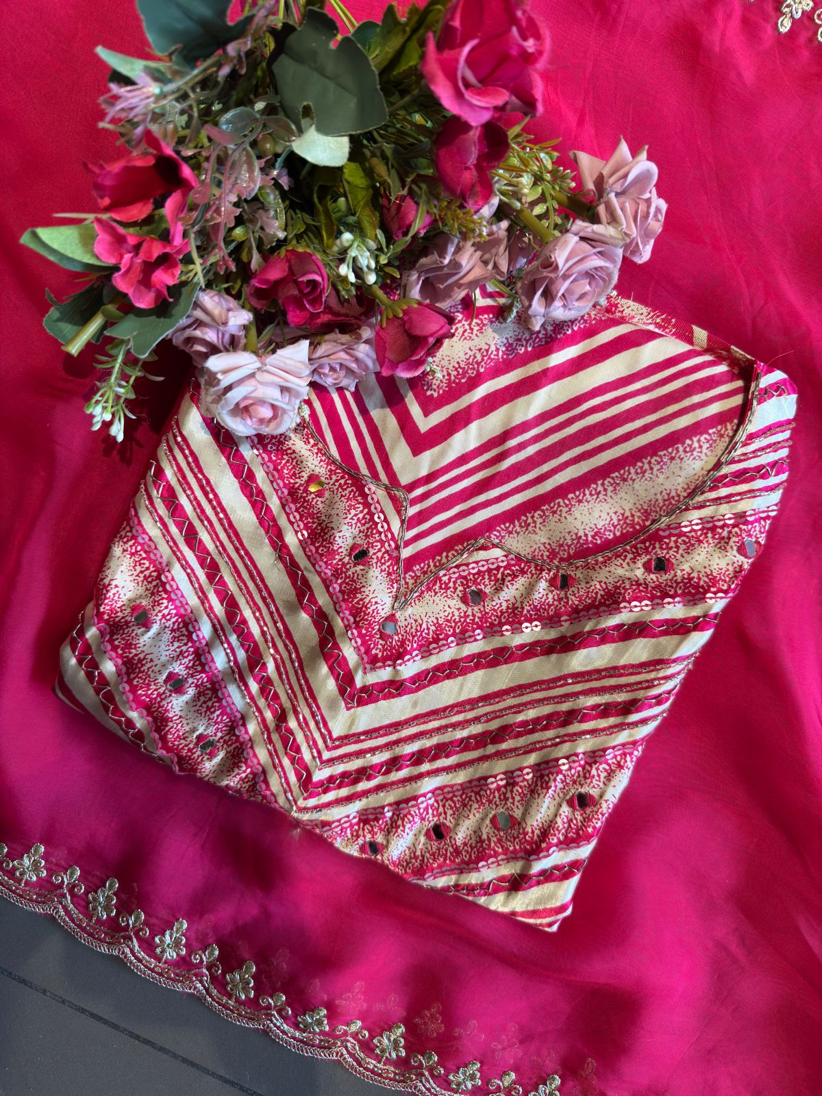 Fuchsia Pink Satin Silk Unstitched Suit