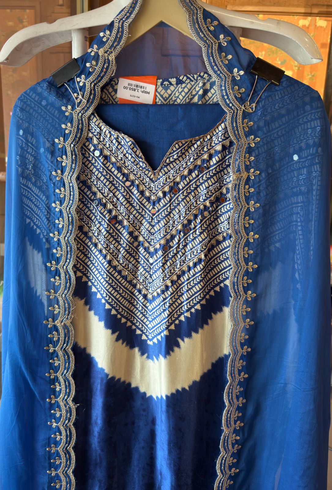 Navy Blue Satin Silk Unstitched Suit