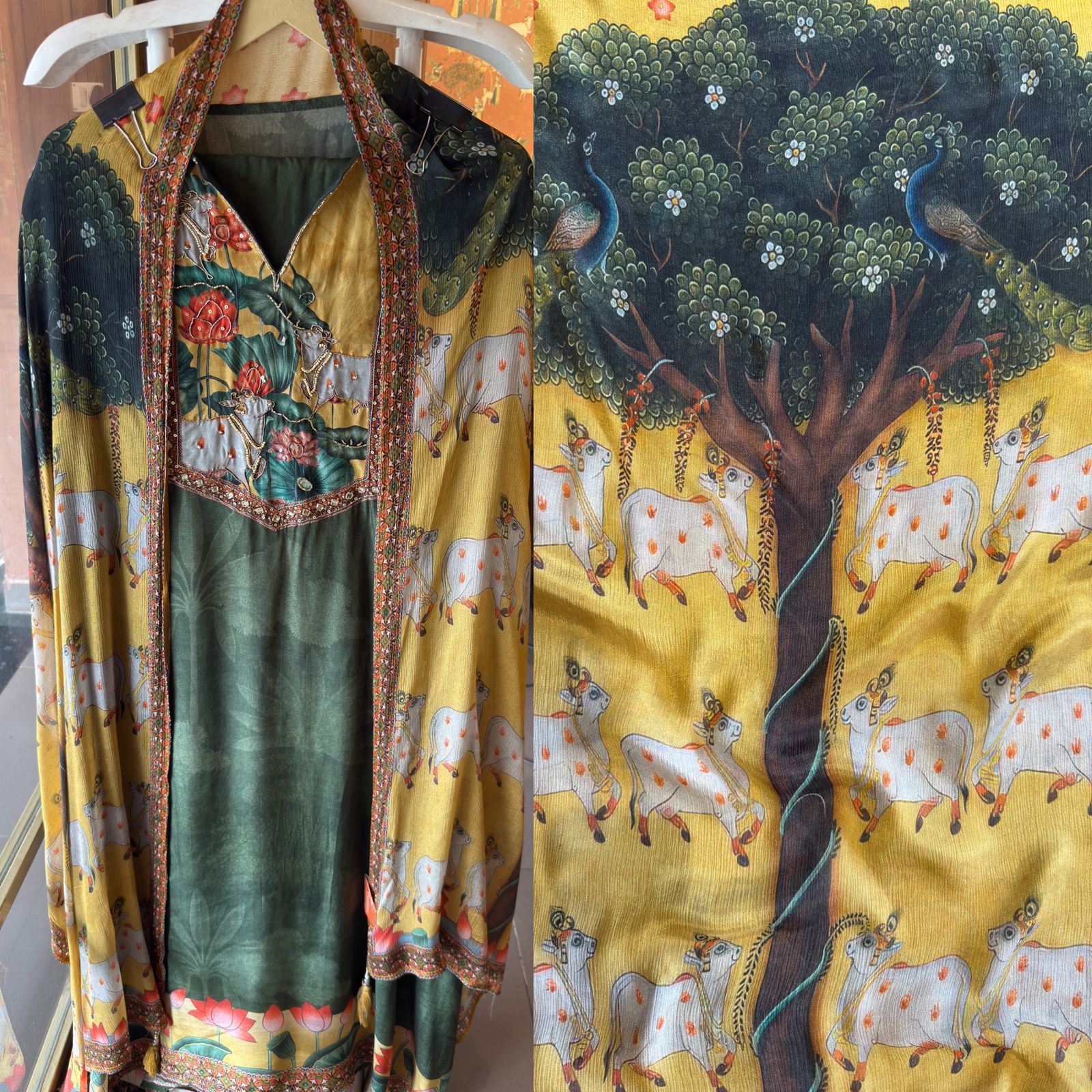 Pichwai Art Digital Printed Crepe Unstitched Suit