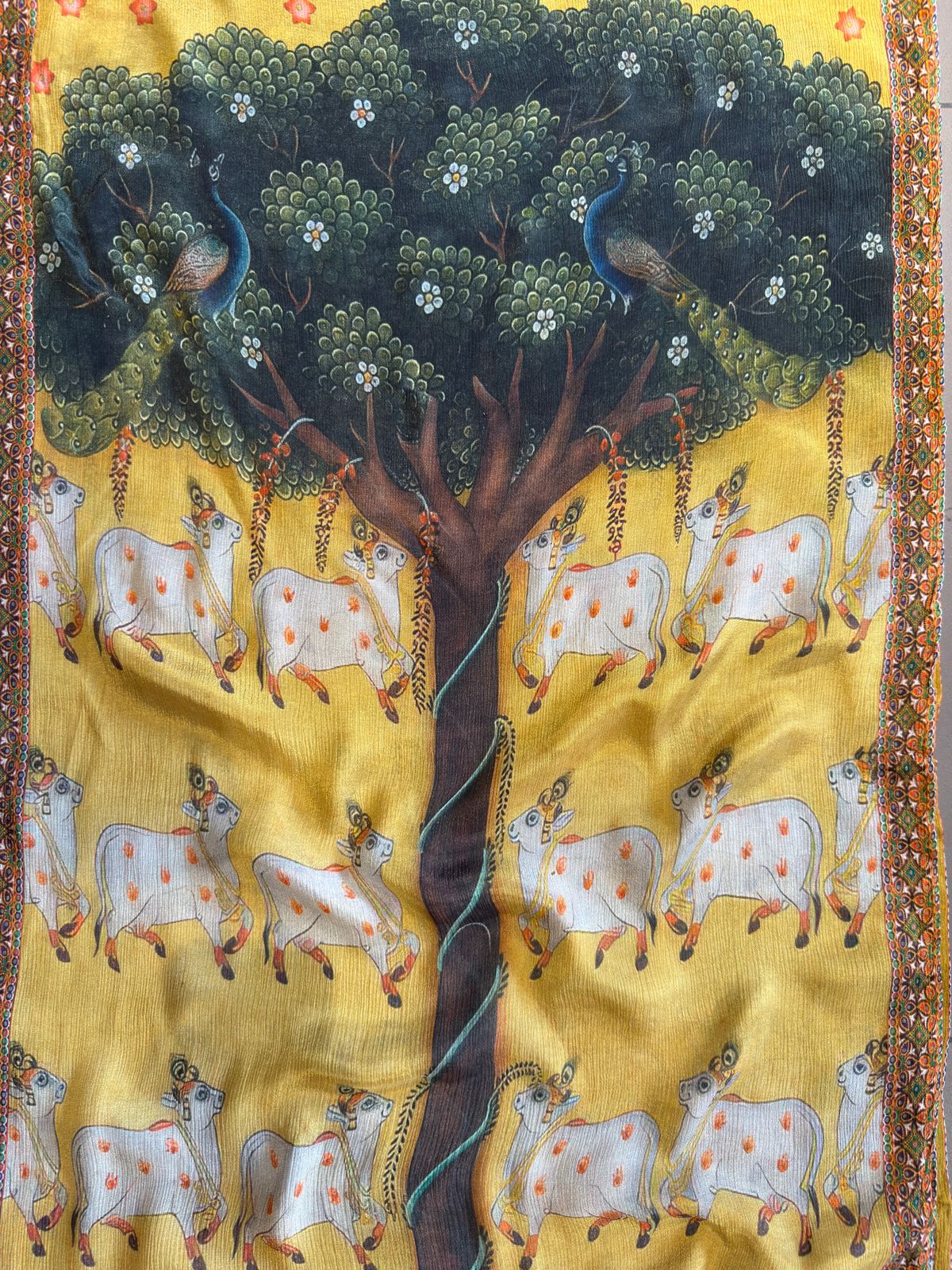 Pichwai Art Digital Printed Crepe Unstitched Suit