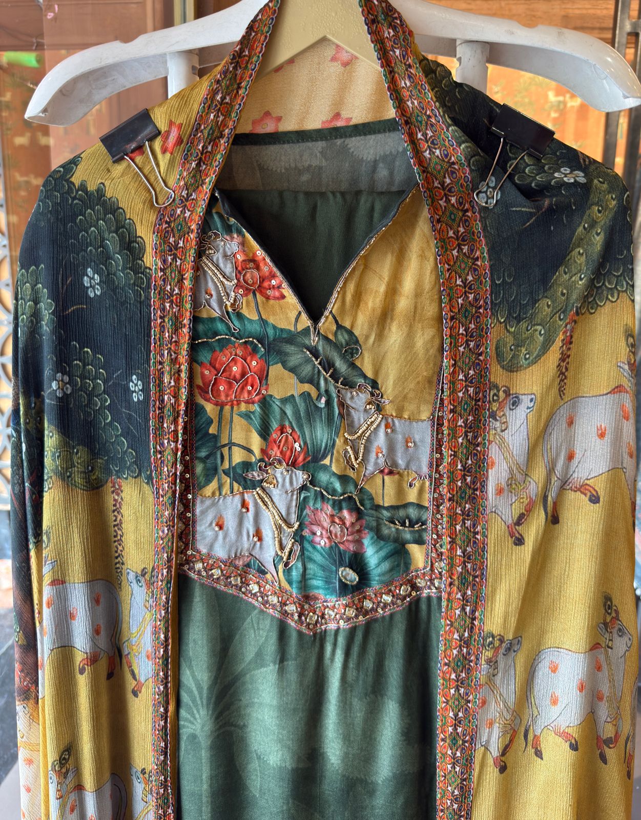 Pichwai Art Digital Printed Crepe Unstitched Suit