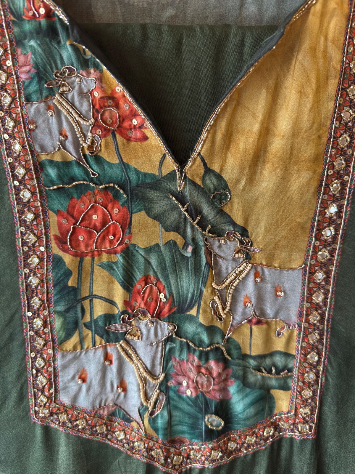 Pichwai Art Digital Printed Crepe Unstitched Suit