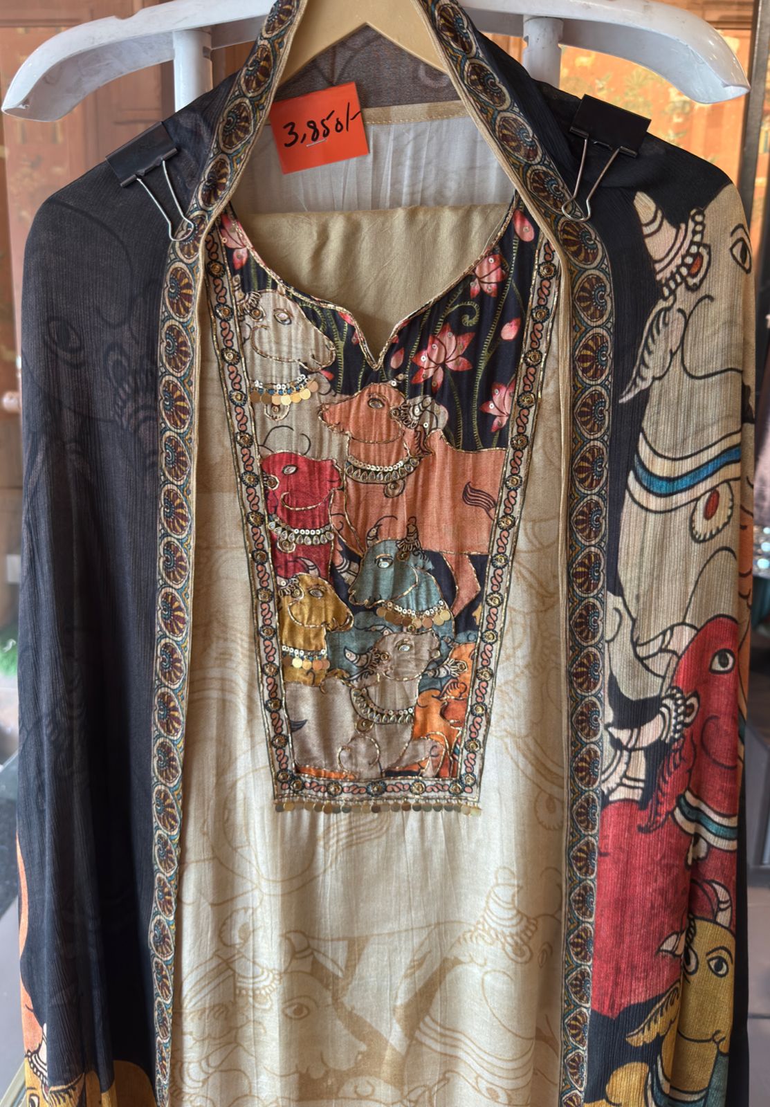 Sacred Grace: Cow-Themed Digital Printed Crepe Suit