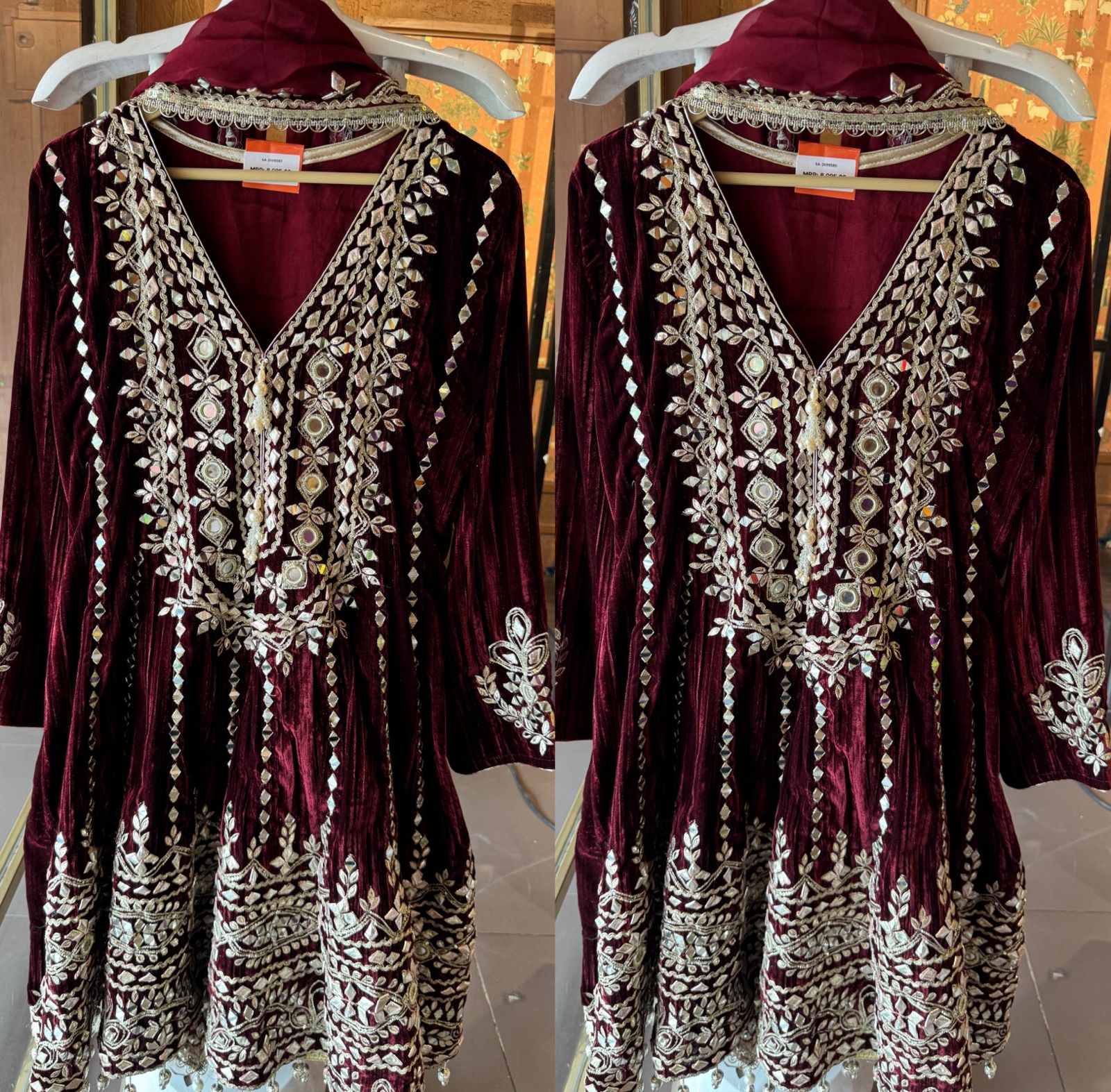 Crushed velvet  Stitched anarkali set