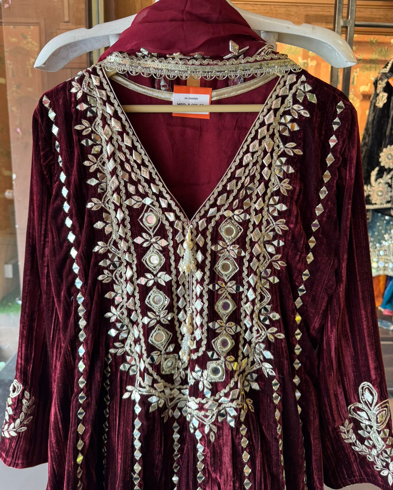 Crushed velvet  Stitched anarkali set