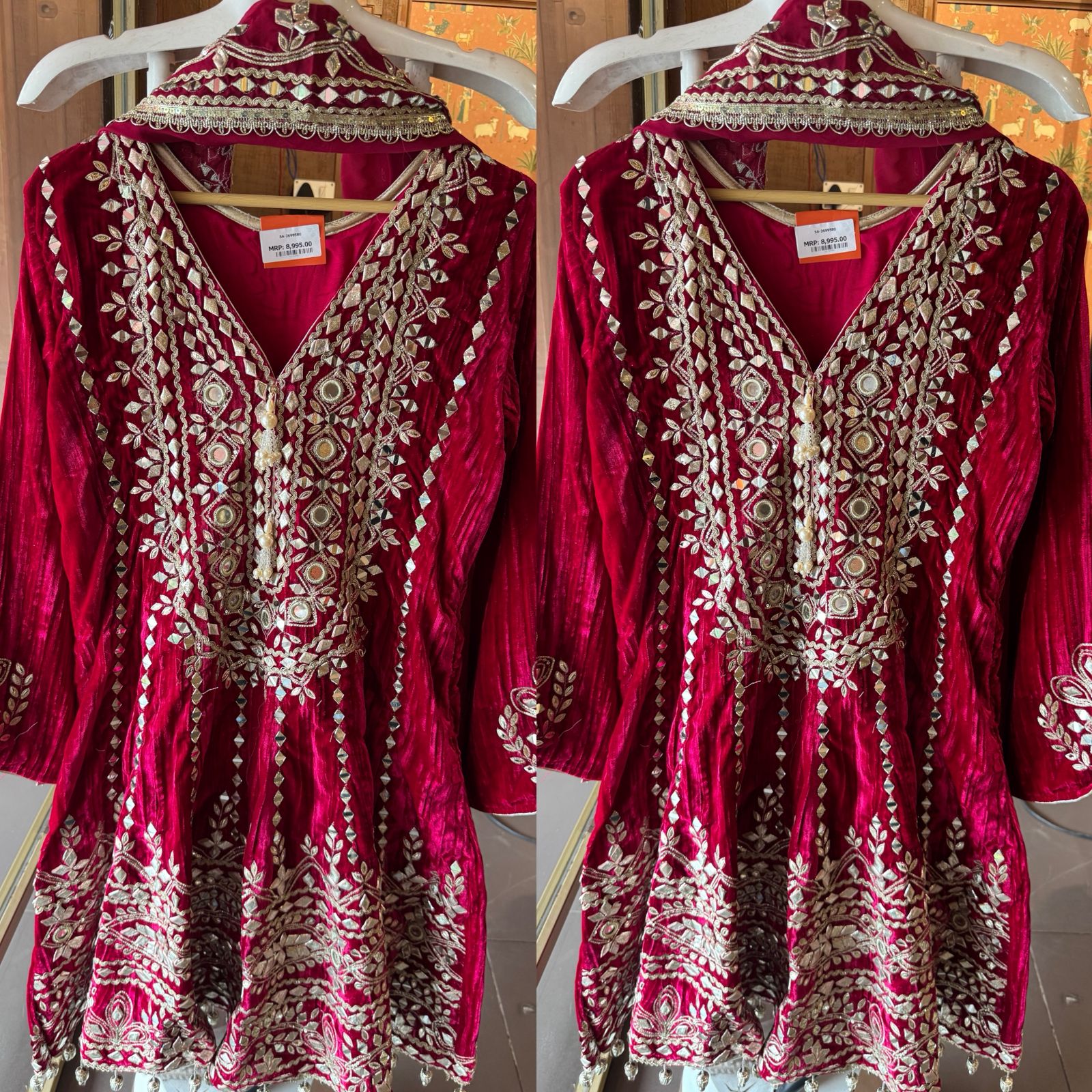 Crushed velvet  Stitched anarkali set