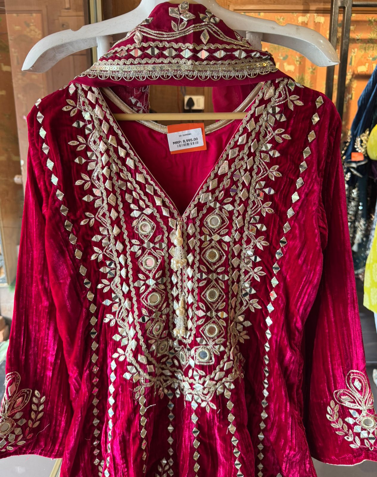 Crushed velvet  Stitched anarkali set