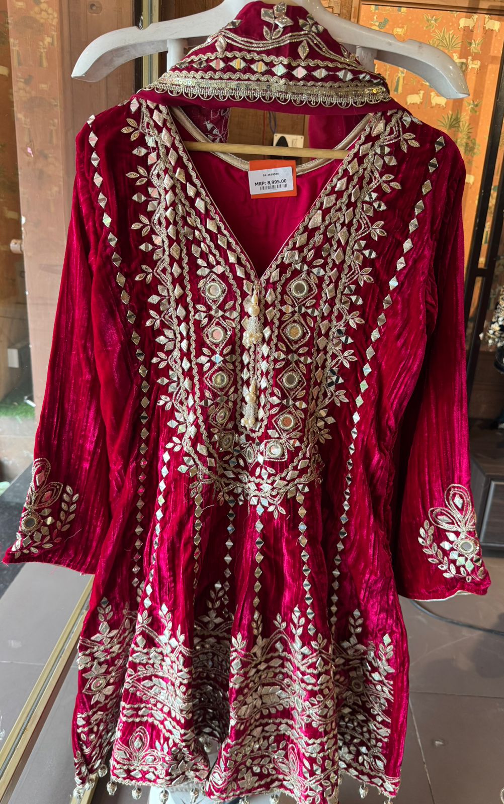 Crushed velvet  Stitched anarkali set