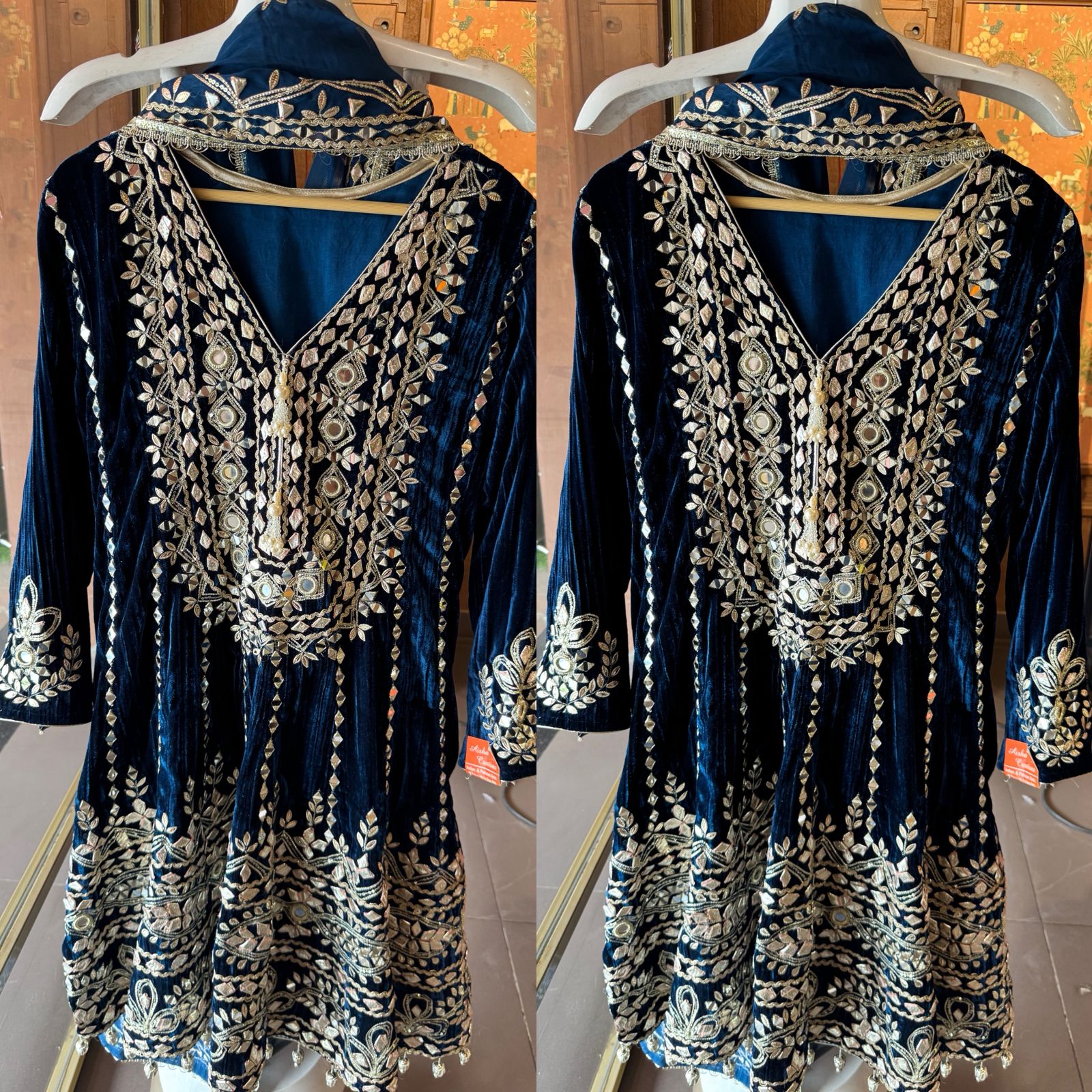 Crushed velvet  Stitched anarkali set