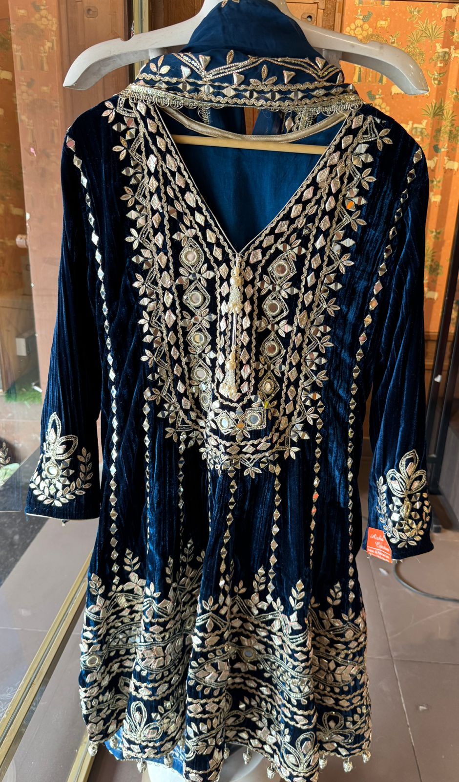 Crushed velvet  Stitched anarkali set