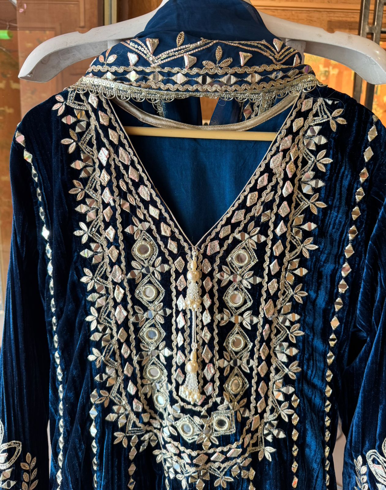 Crushed velvet  Stitched anarkali set