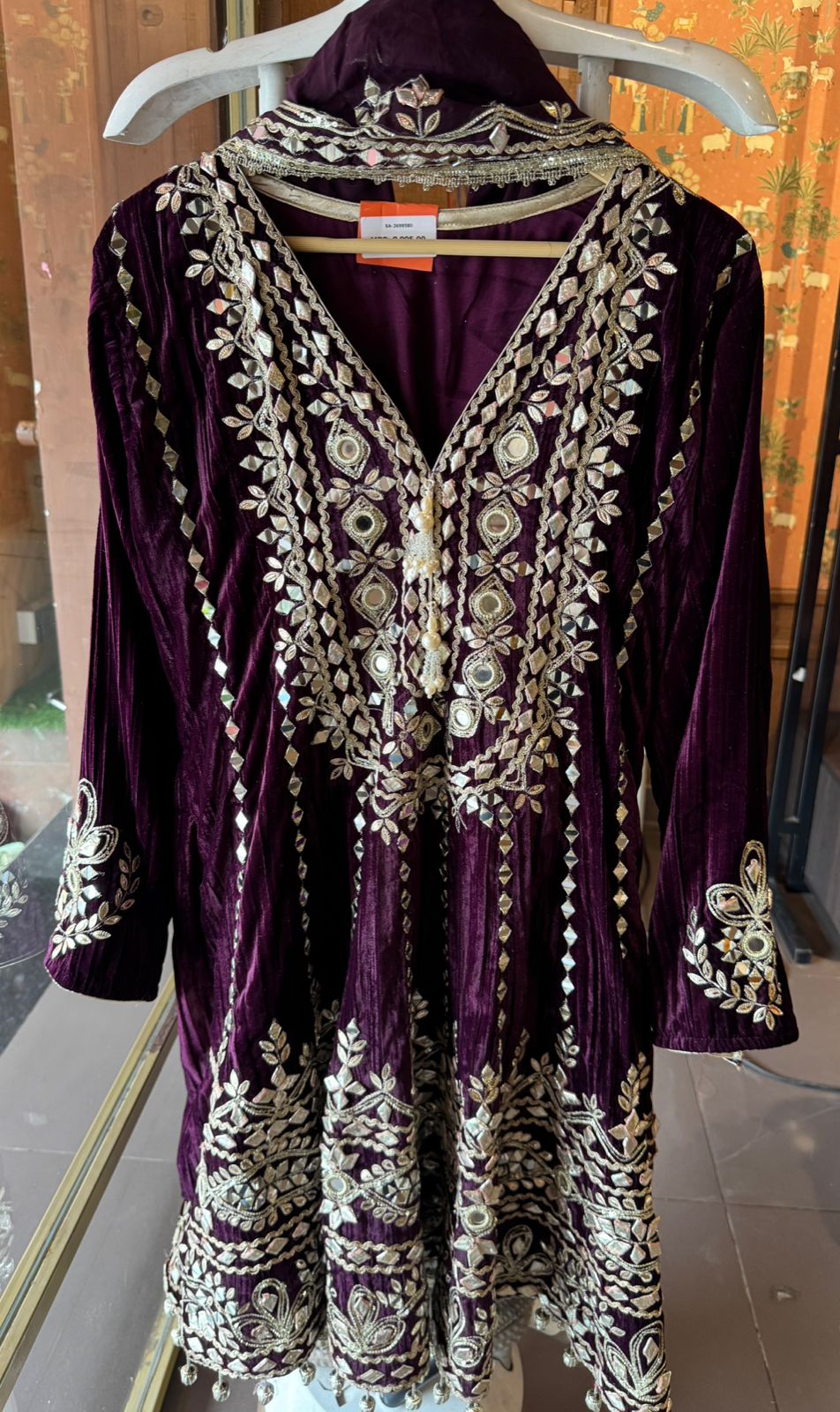 Crushed velvet  Stitched anarkali set