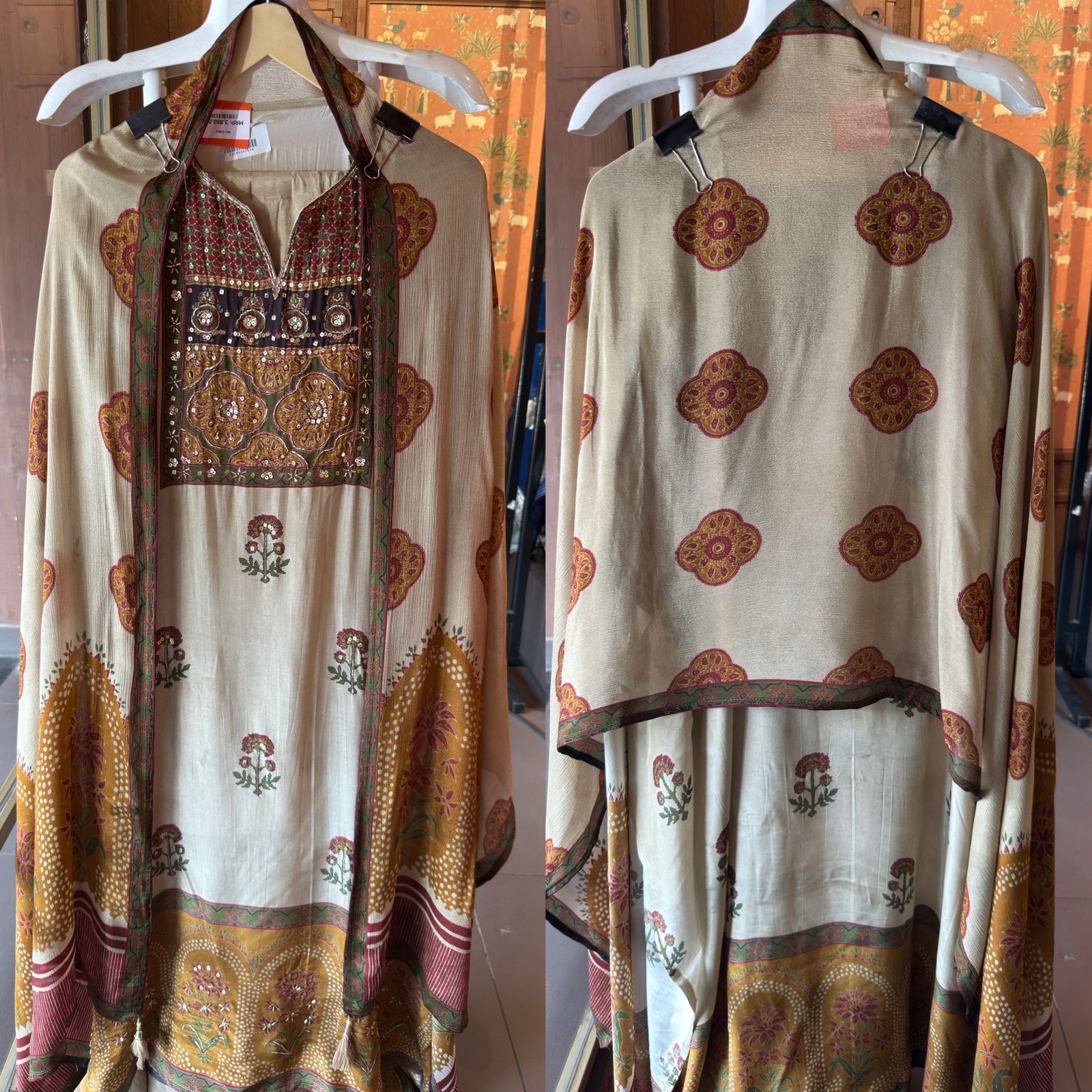 Soft Natural crepe  Ajrakh printed Unstitched suit