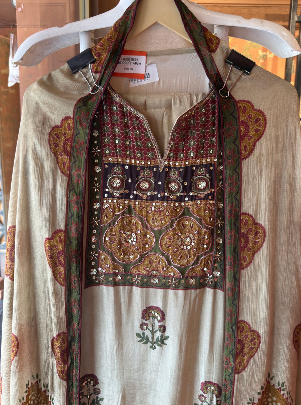 Soft Natural crepe  Ajrakh printed Unstitched suit