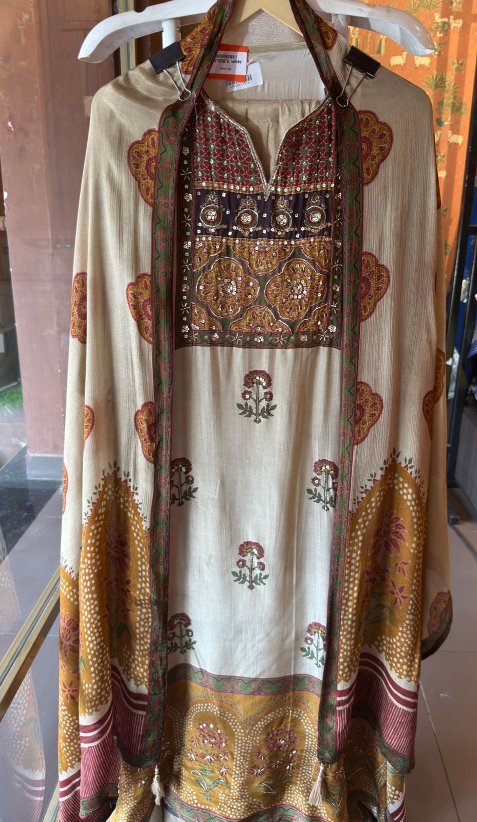 Soft Natural crepe  Ajrakh printed Unstitched suit