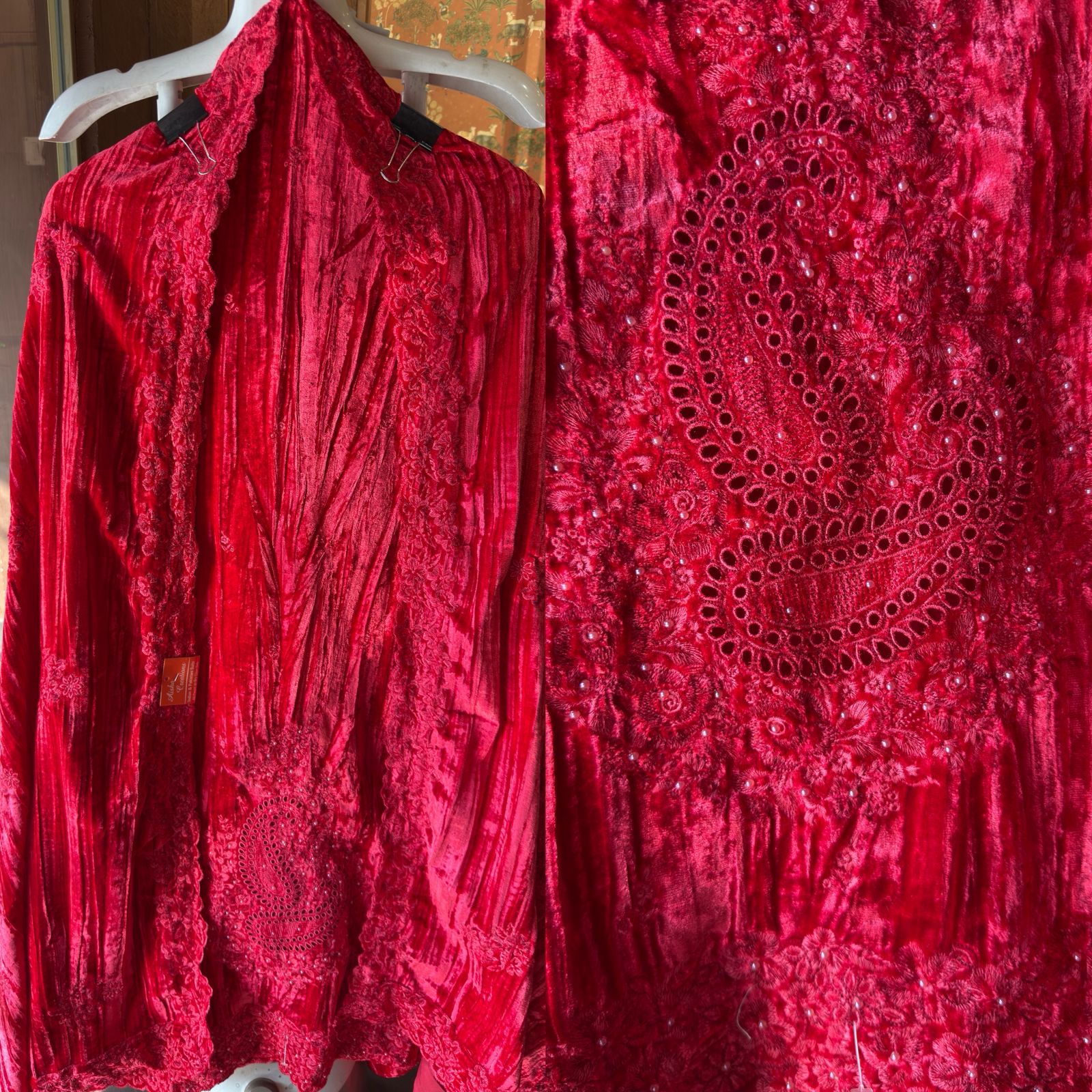 Crushed velvet Heavy Paisley thread embroidered Suit