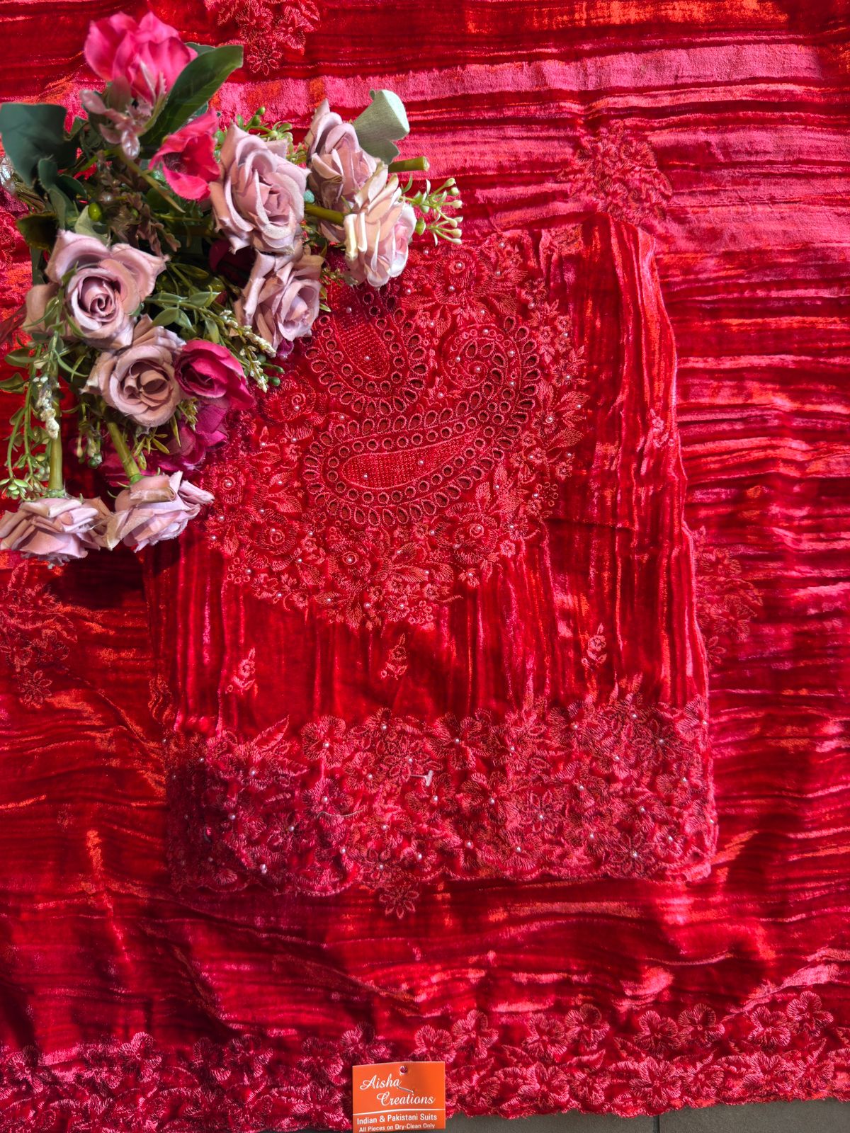 Crushed velvet Heavy Paisley thread embroidered Suit