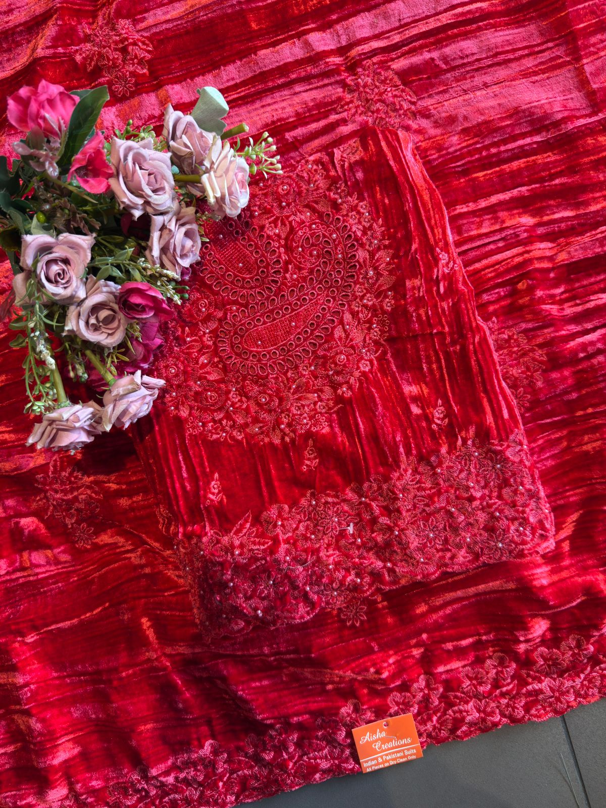 Crushed velvet Heavy Paisley thread embroidered Suit