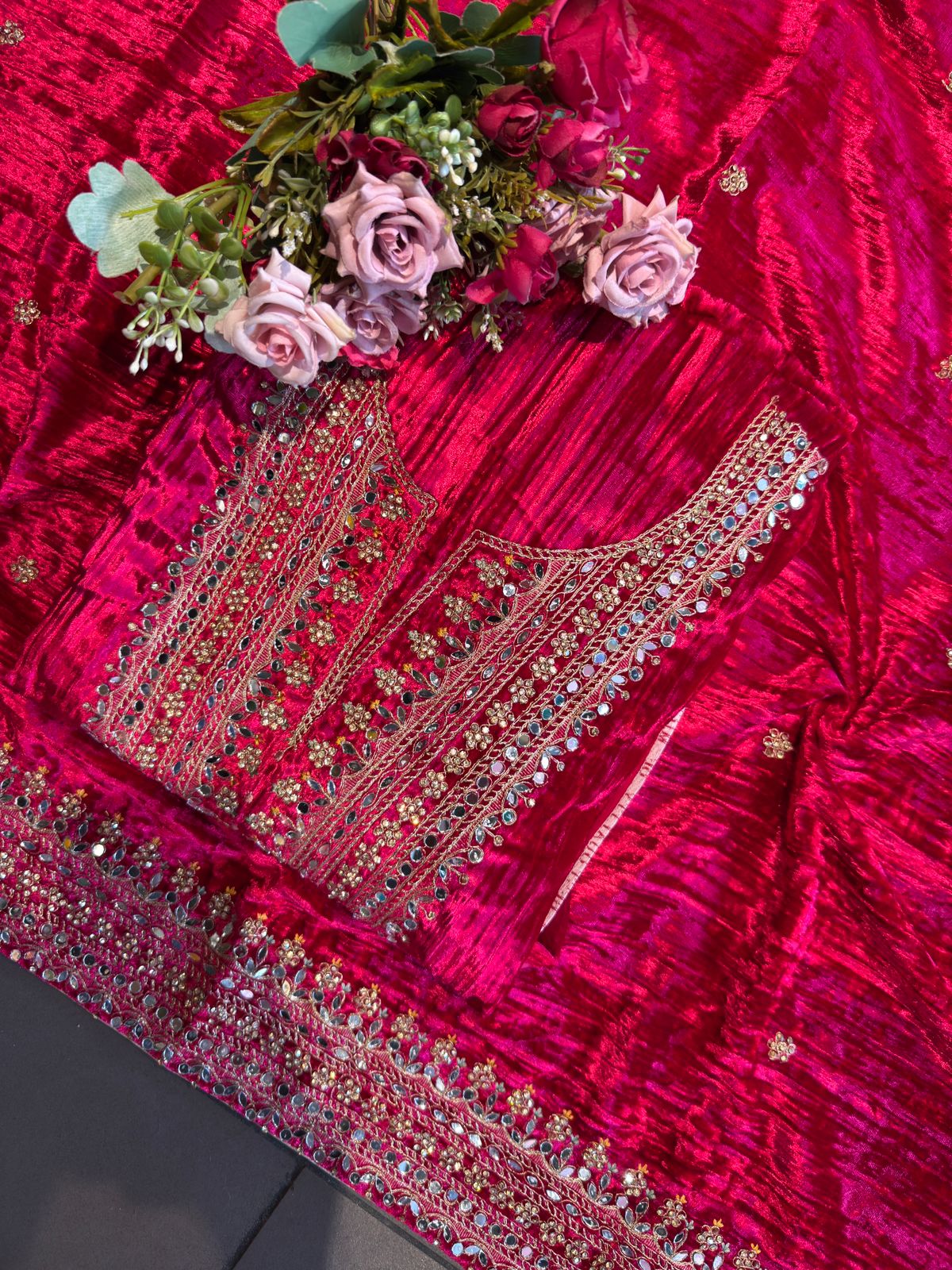 Heavily hand-worked velvet suit