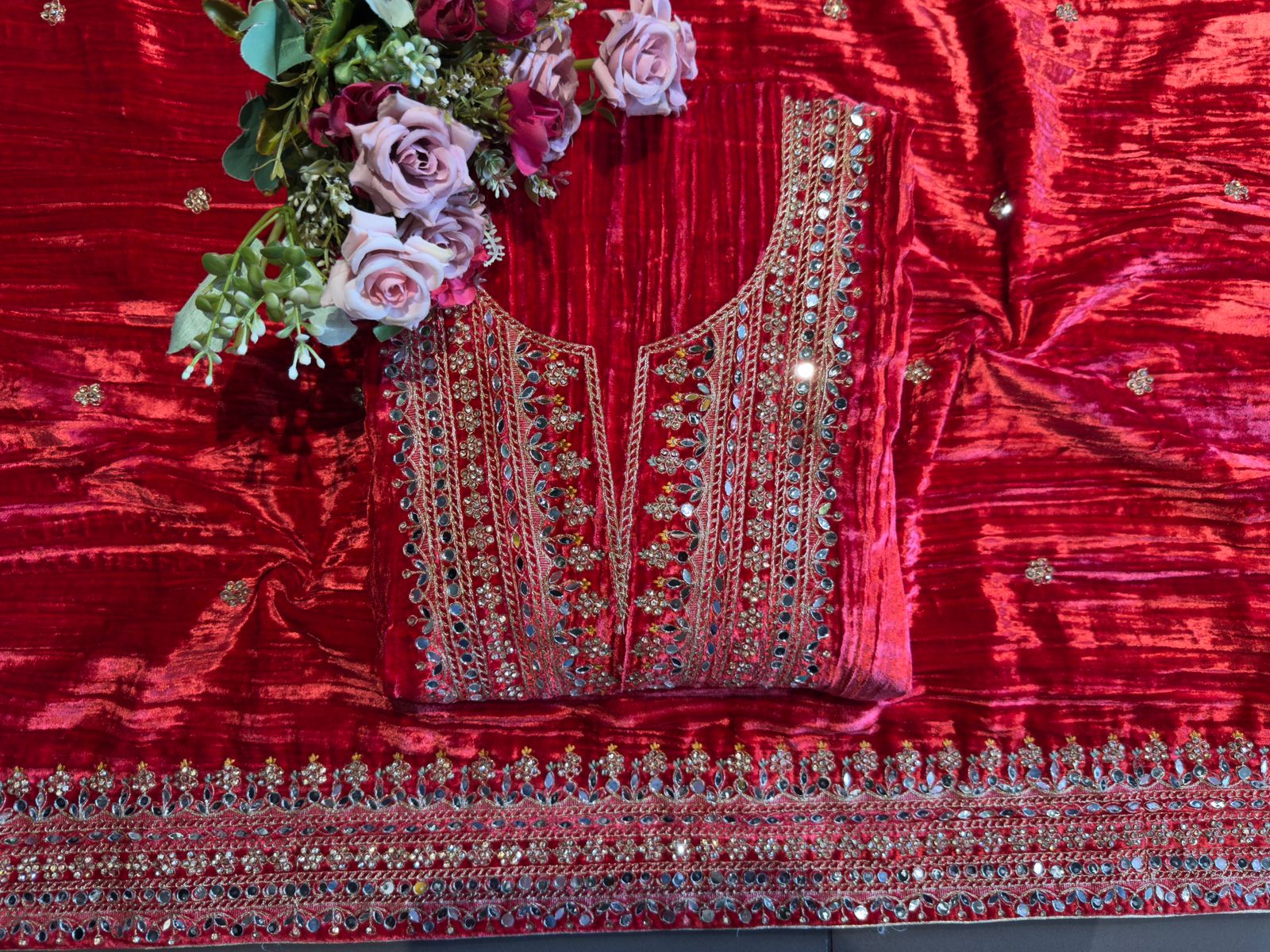 Heavily hand-worked velvet suit