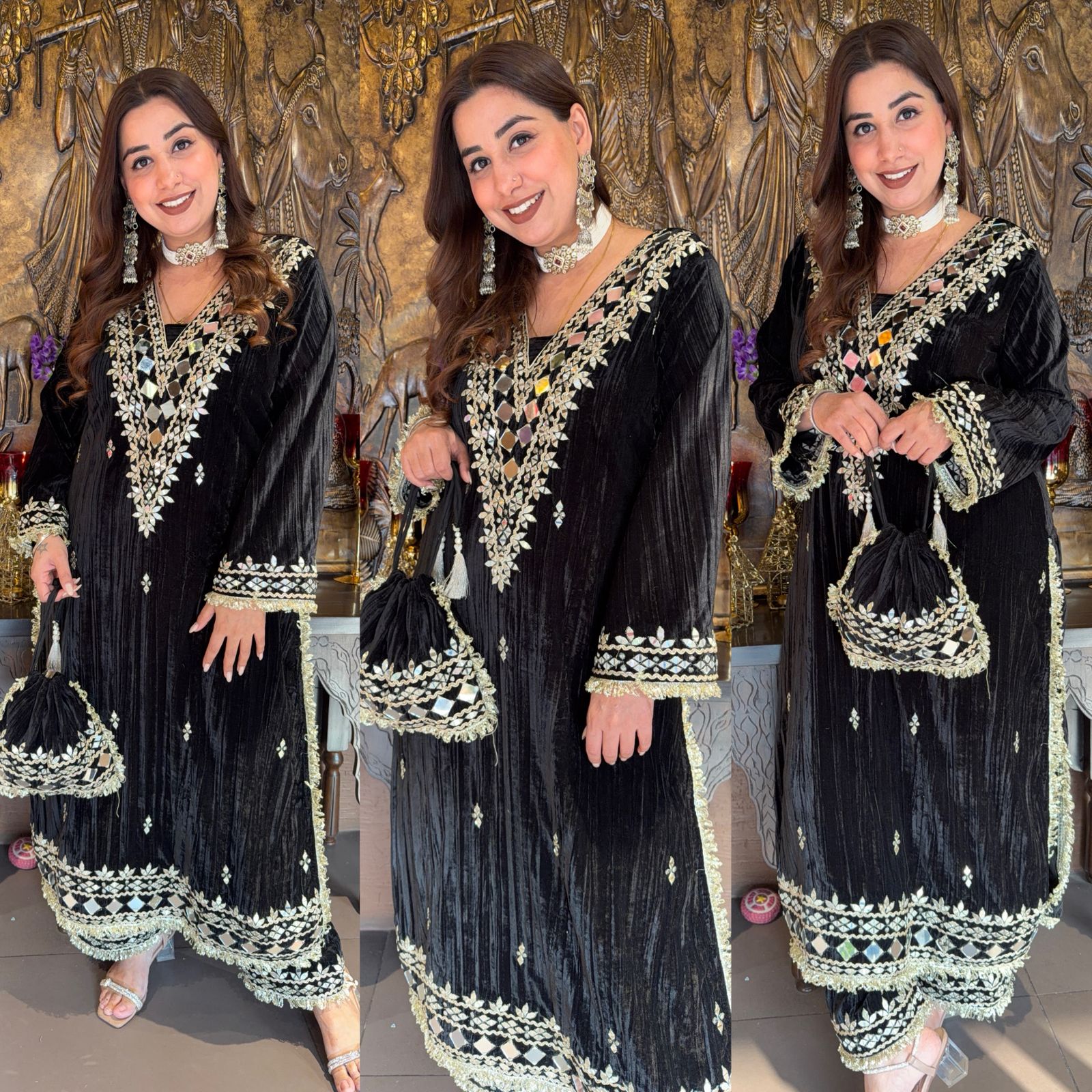 Crushed velvet long Kurta set