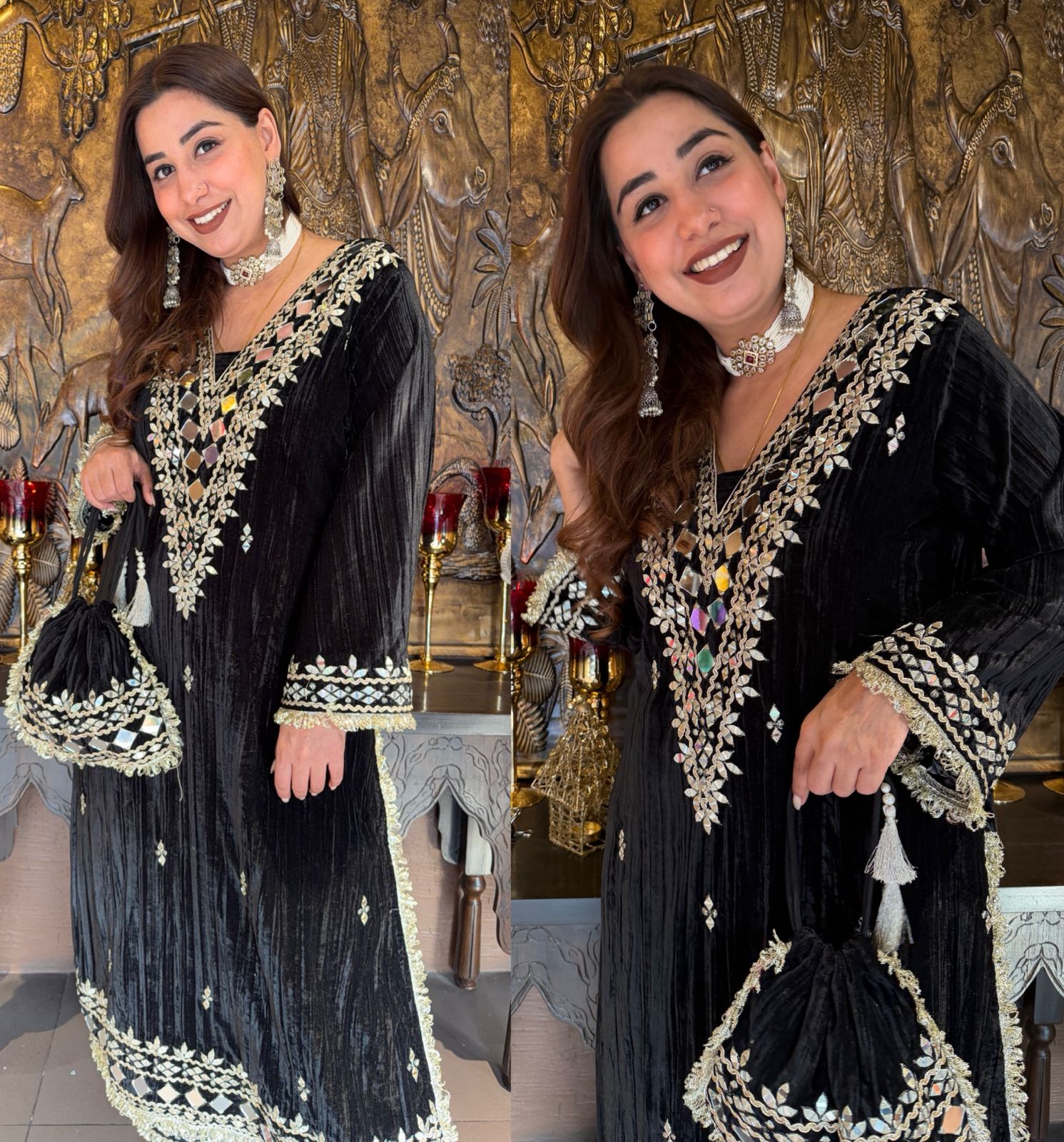 Crushed velvet long Kurta set