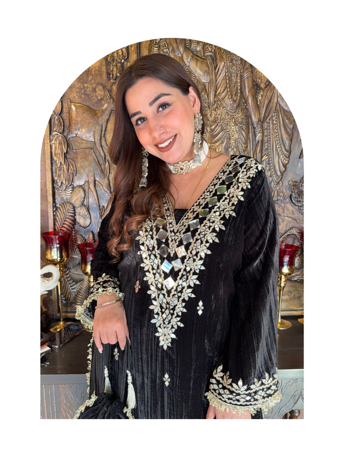 Crushed velvet long Kurta set