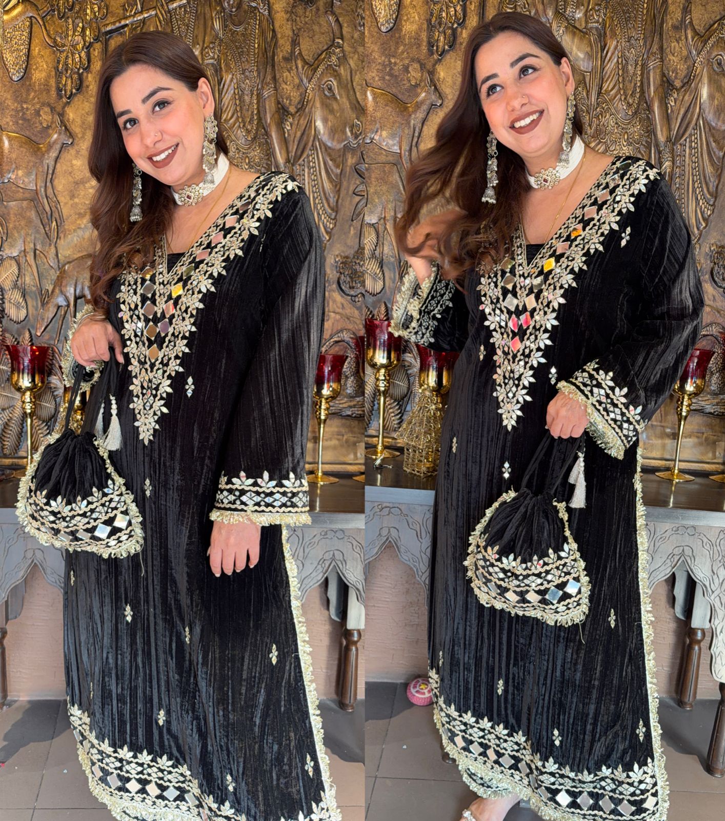 Crushed velvet long Kurta set