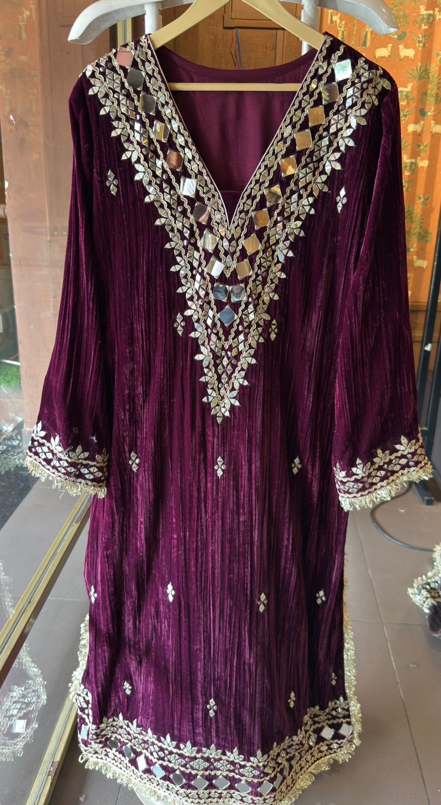 Crushed velvet long Kurta set