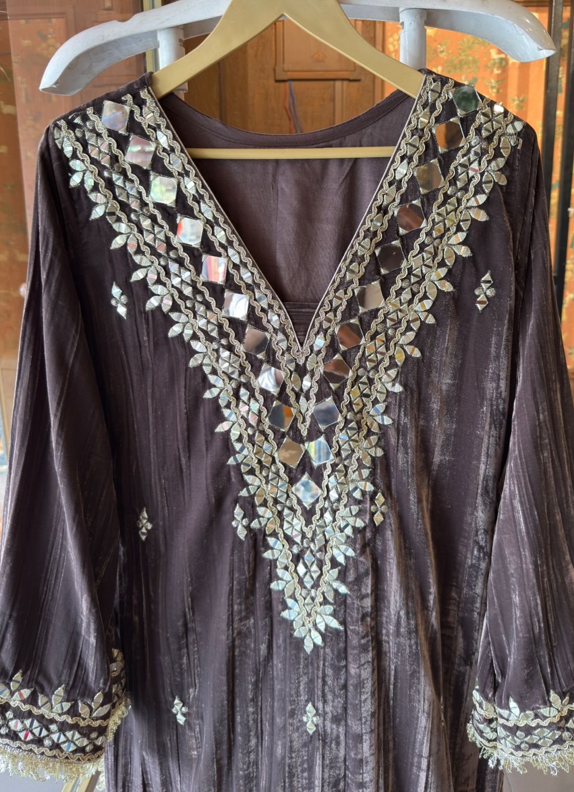Crushed velvet long Kurta set