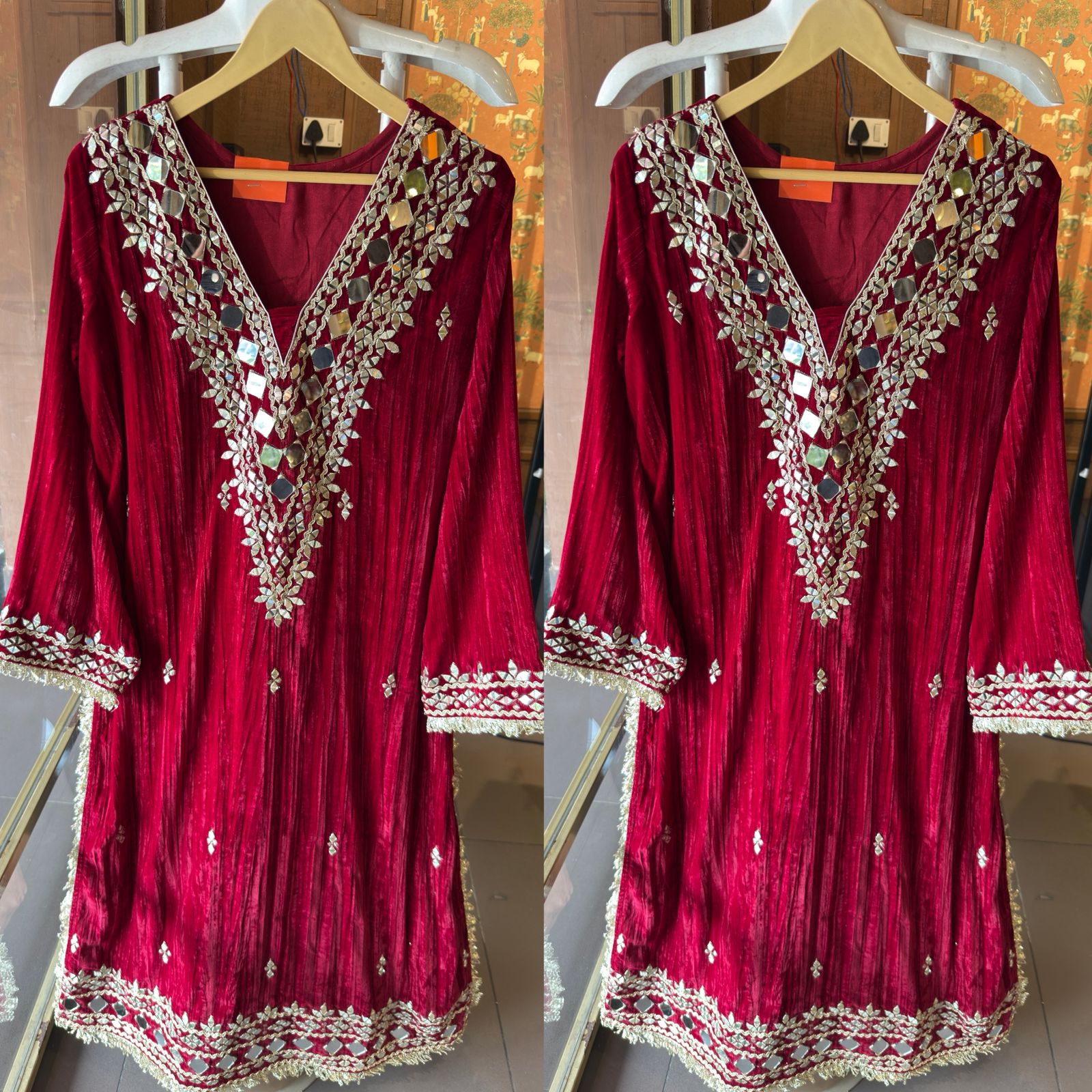 Crushed velvet long Kurta set