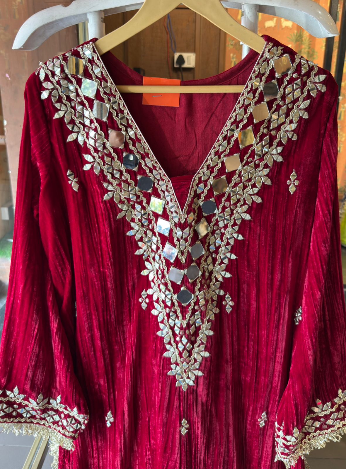 Crushed velvet long Kurta set