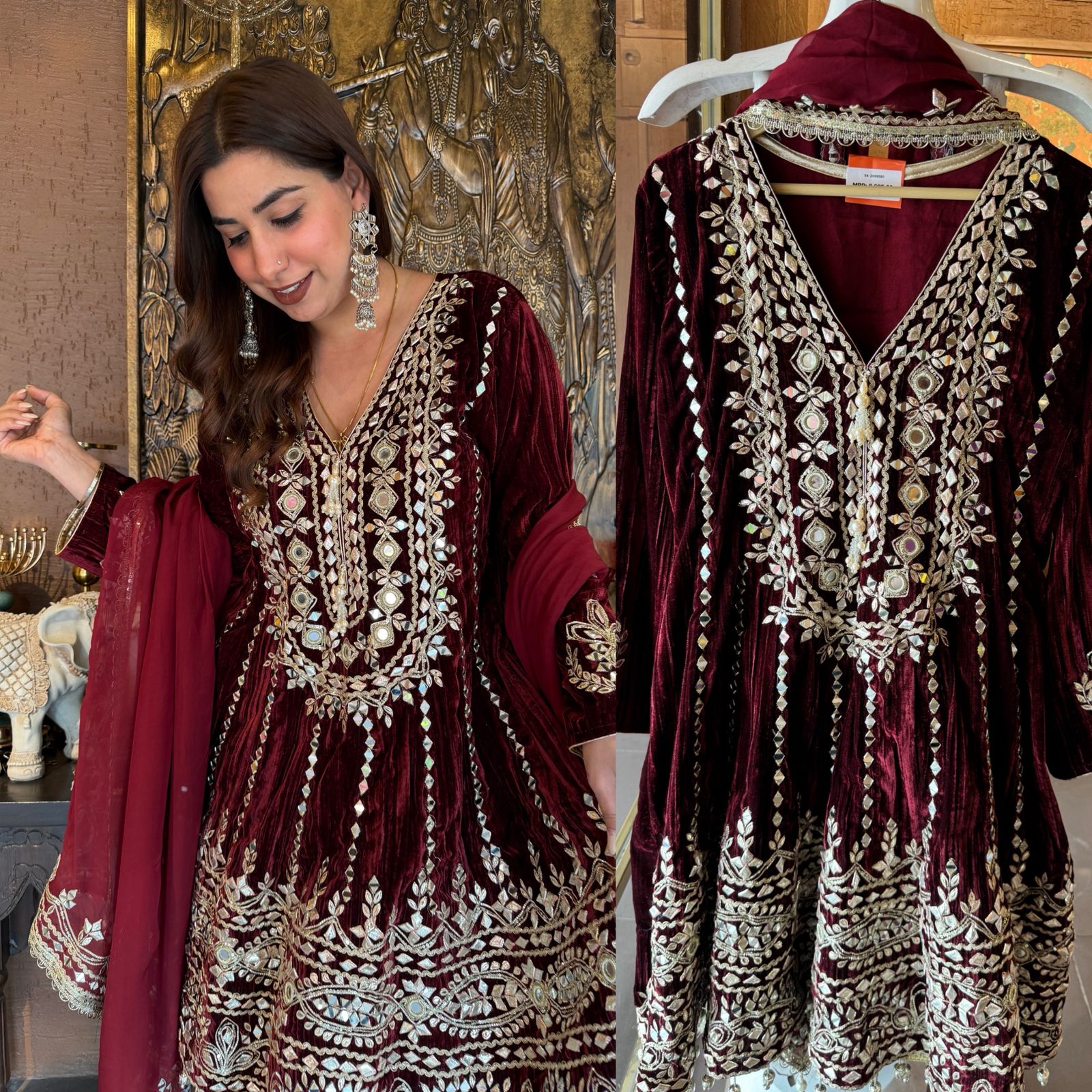 Crushed velvet  Stitched anarkali set