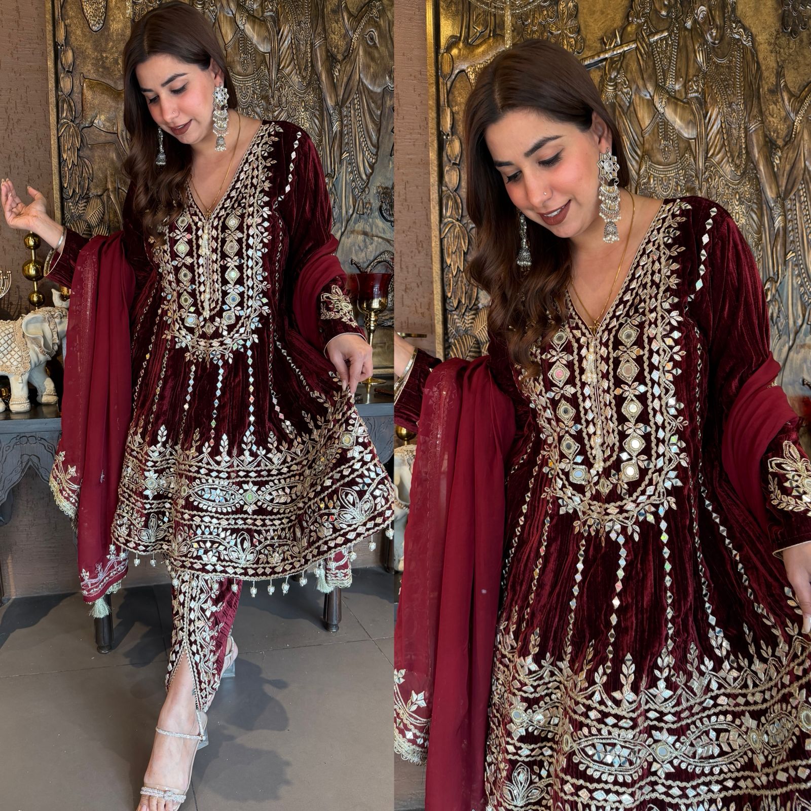 Crushed velvet  Stitched anarkali set