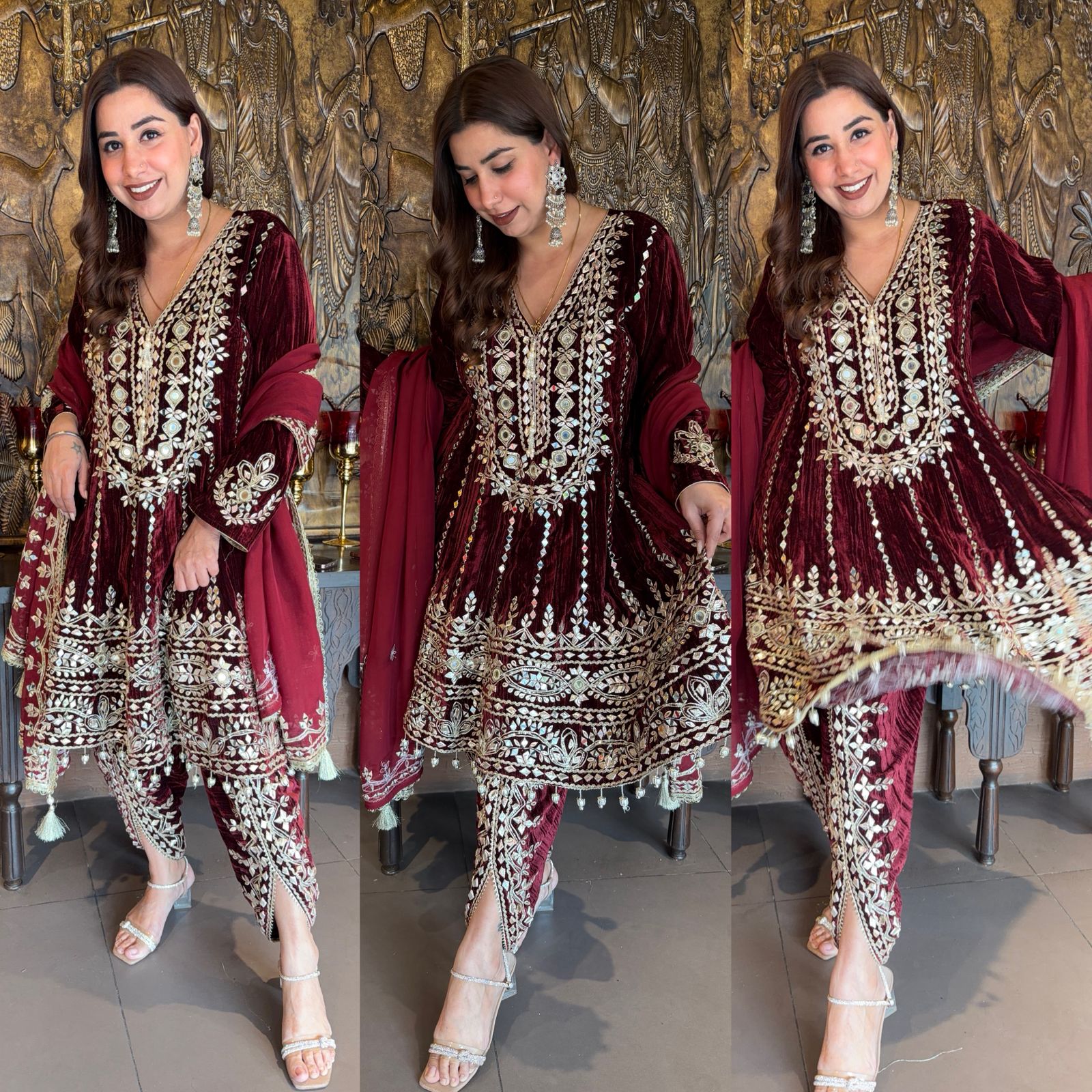 Crushed velvet  Stitched anarkali set