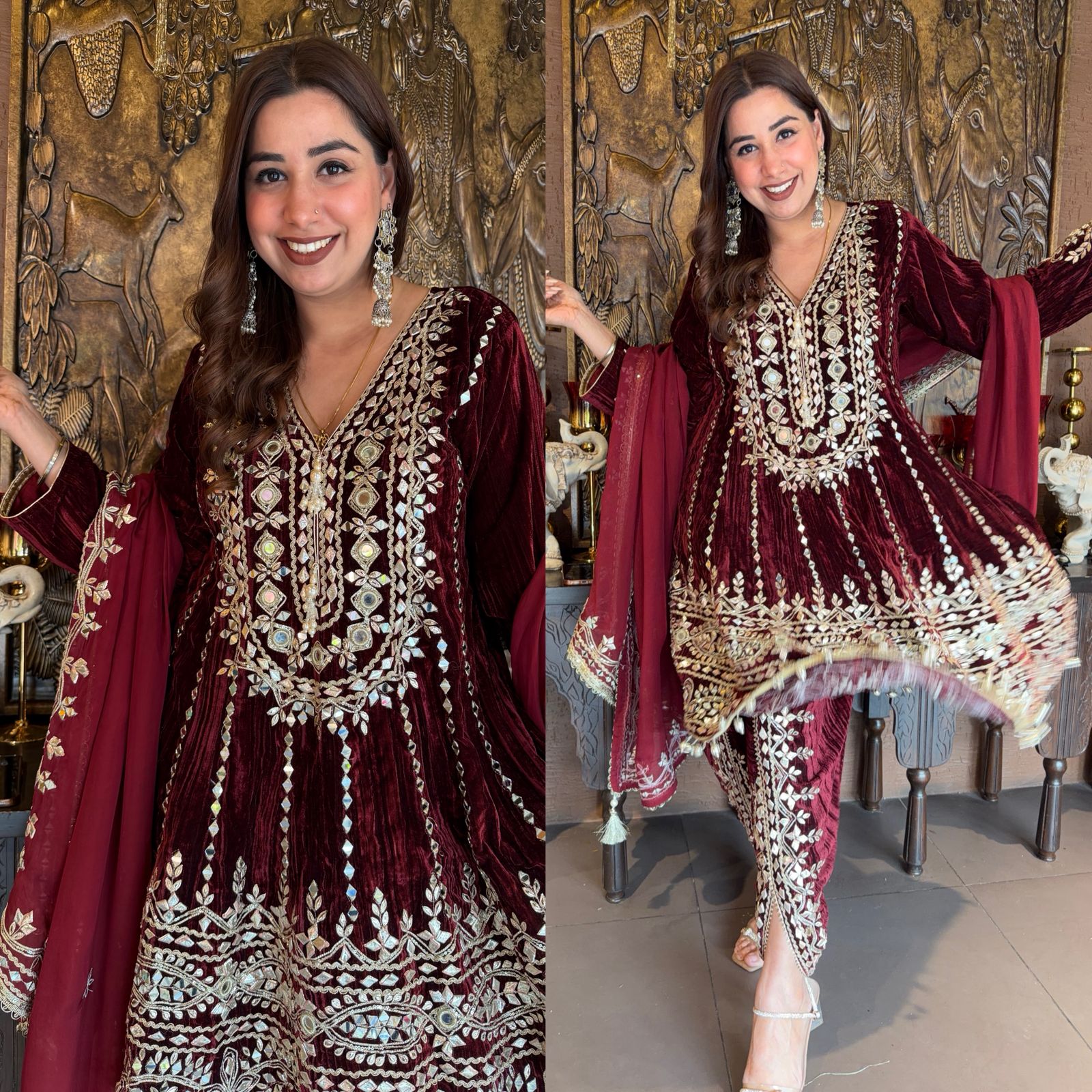 Crushed velvet  Stitched anarkali set