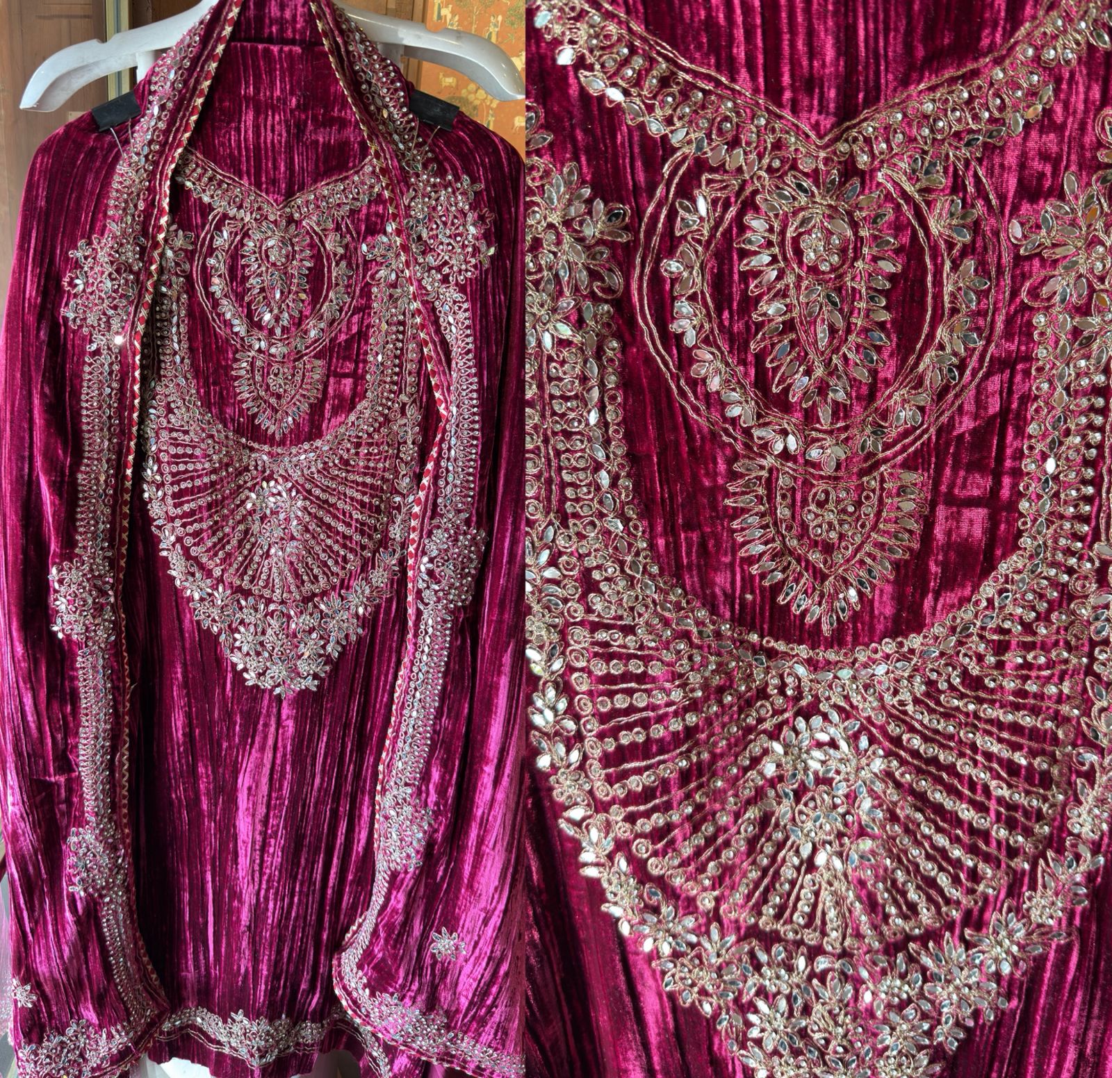 Regal Velvet Mirror-Work Winter Wedding Suit