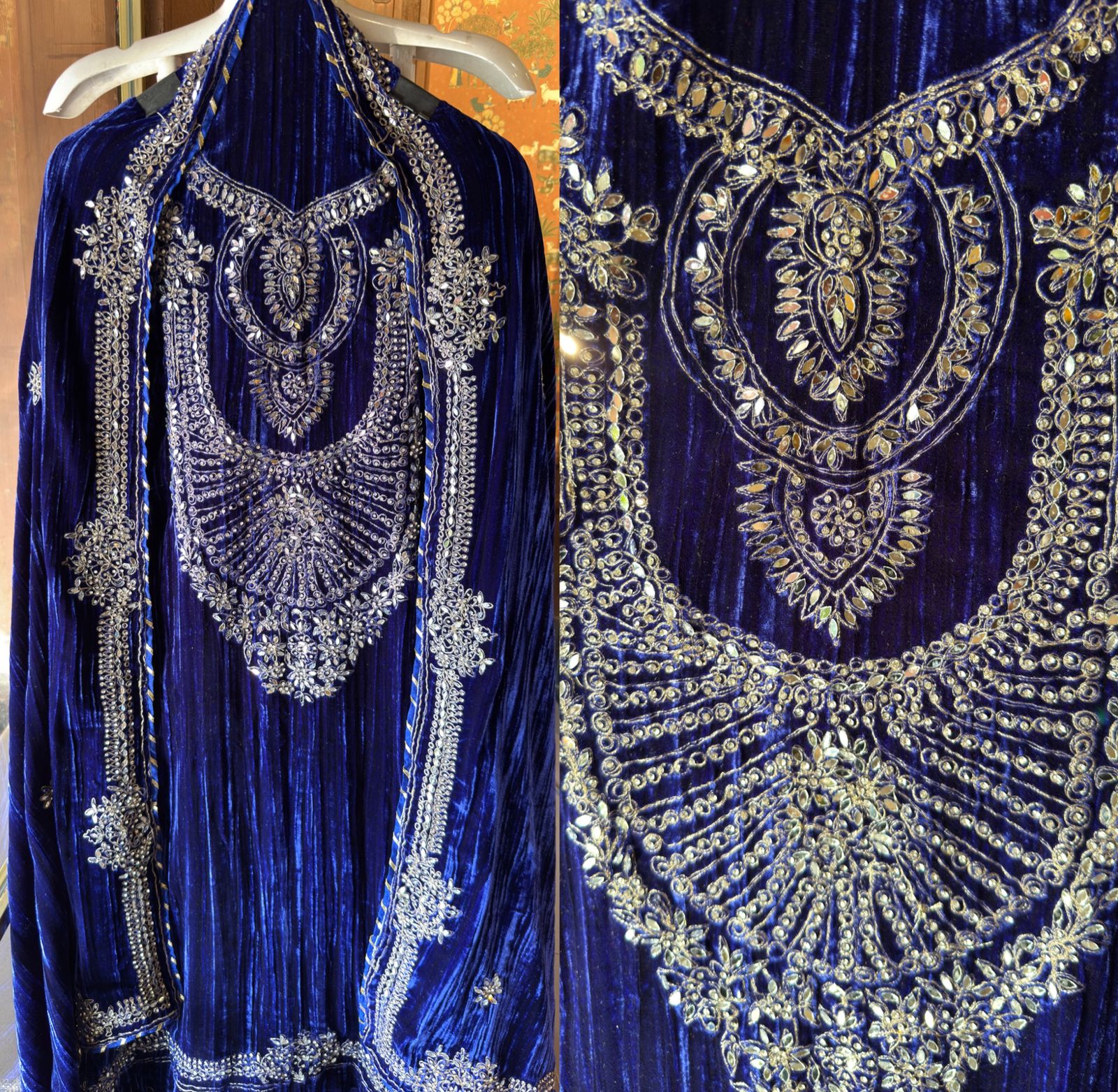 Regal Velvet Mirror-Work Winter Wedding Suit