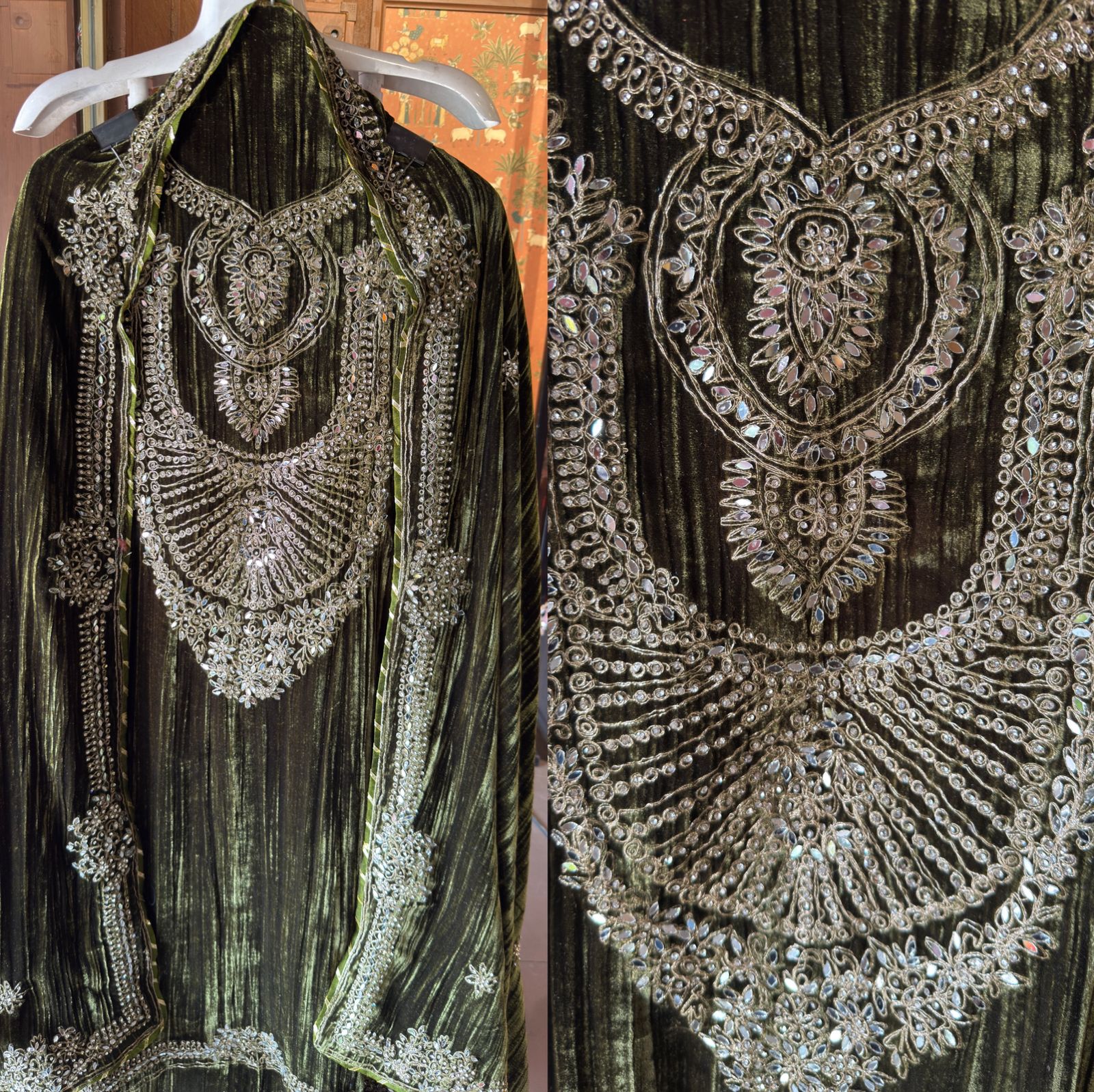 Regal Velvet Mirror-Work Winter Wedding Suit